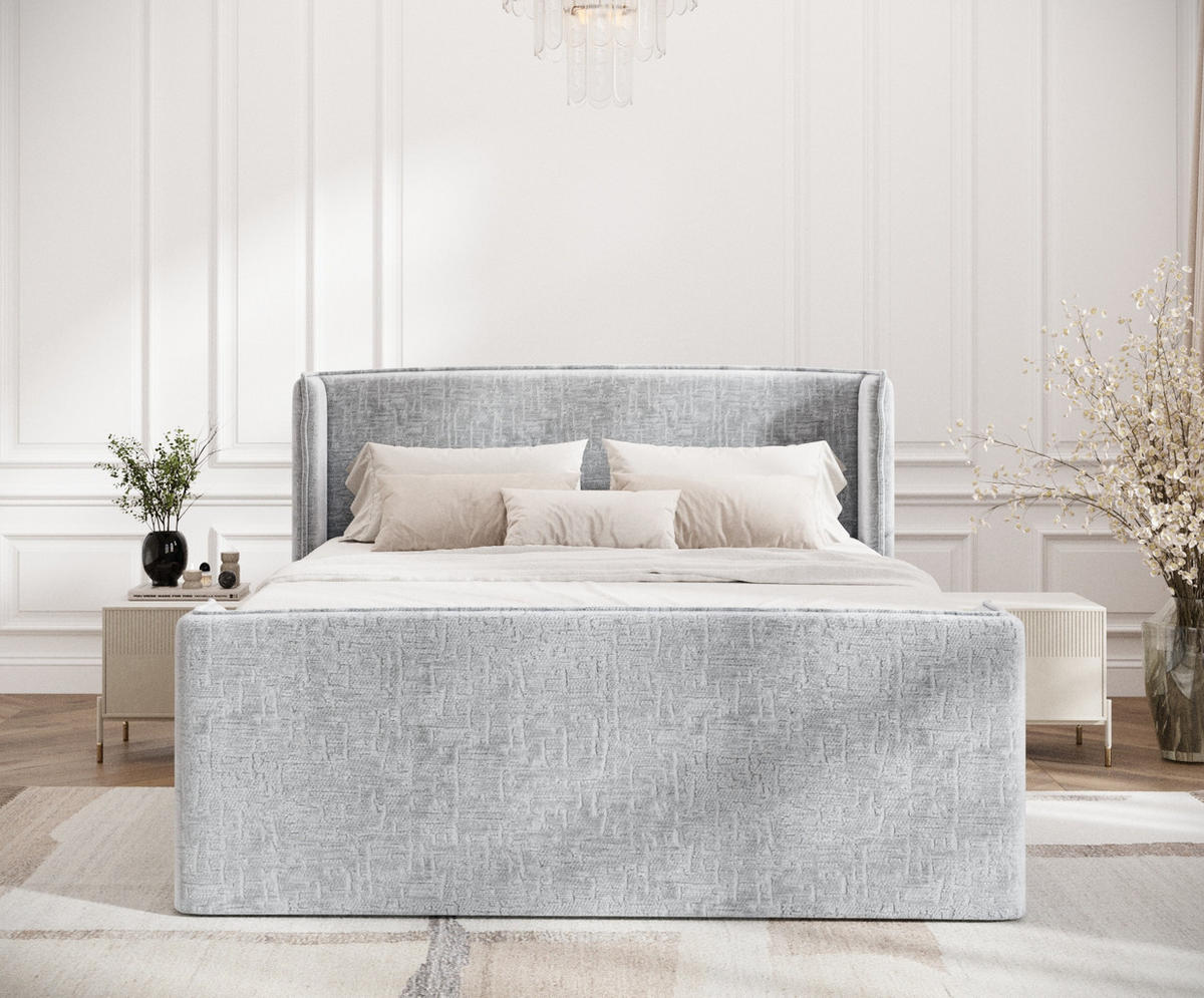 BOXSPRINGBETT Freeland Hellgrau 180/200 cm mit Matratze und Topper - Hellgrau/Schwarz, Holz/Holzwerkstoff (180/200cm) - Maison de Reve
