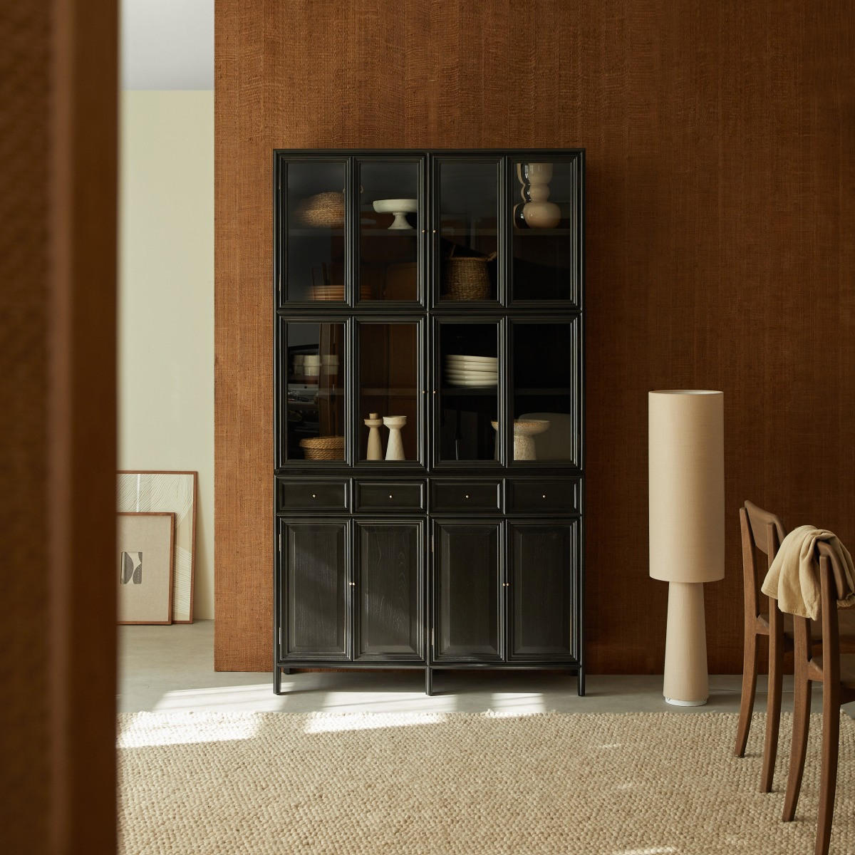 GESCHIRRSCHRANK Anna Schwarz aus Mindiholz - Schwarz, Holz (120/210/41cm) - Tikamoon