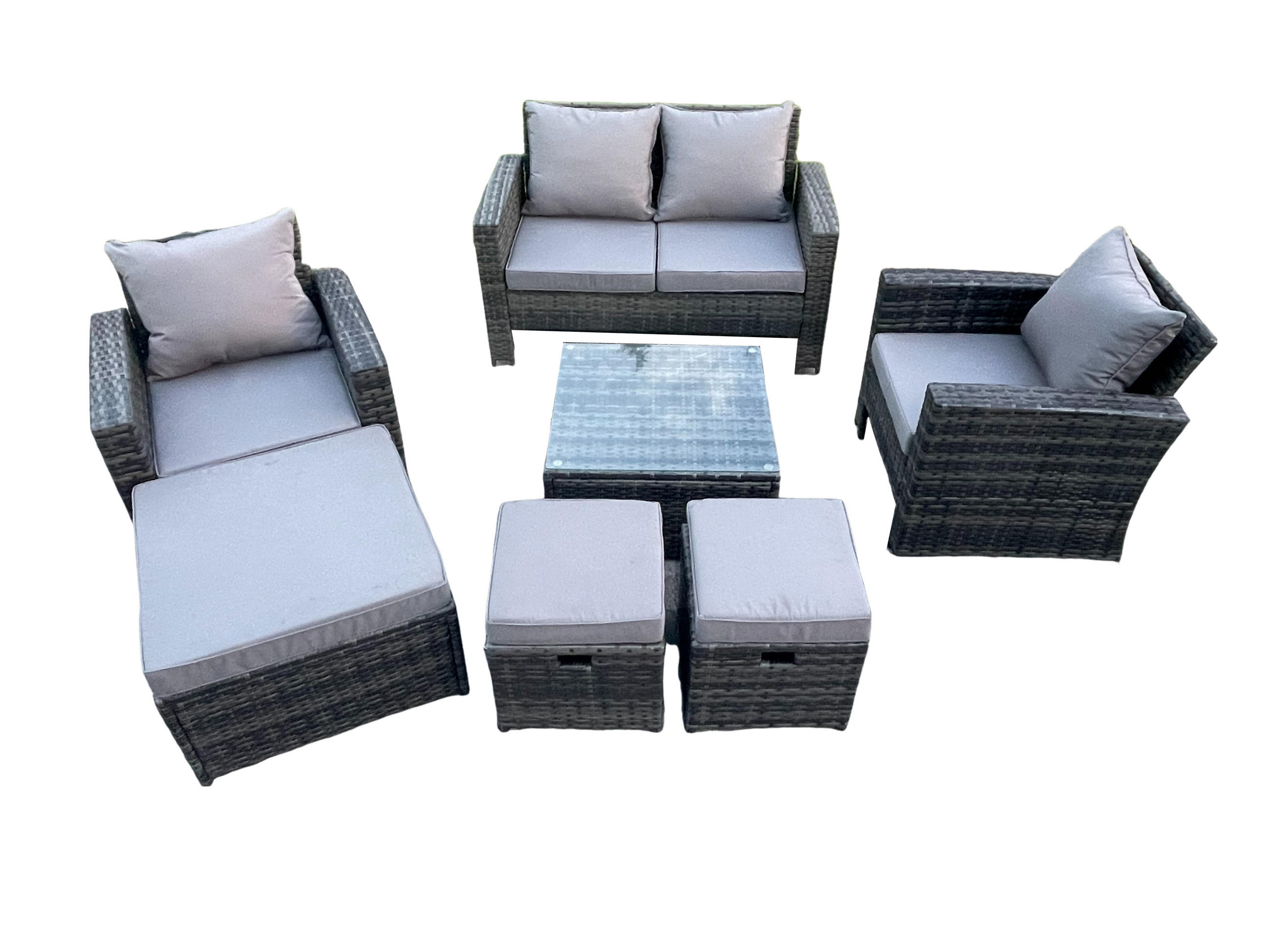 GARTENMÖBEL-SET mit Kissen Polyrattan Dunkelgrau 7-Sitzer - Dunkelgrau, Metall - Fimous