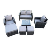 GARTENMÖBEL-SET mit Kissen Polyrattan Dunkelgrau 7-Sitzer - Dunkelgrau, Metall - Fimous