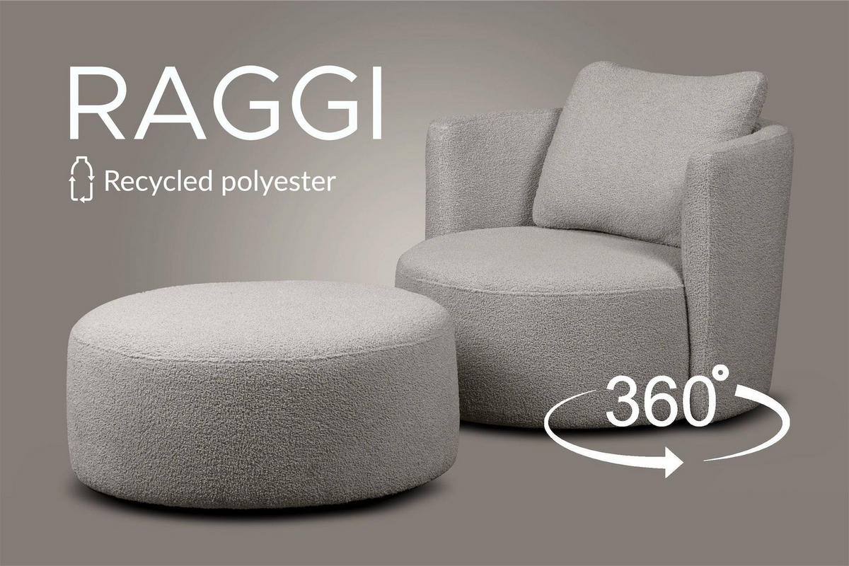 DREHSESSEL RAGGI 360° Drehfunktion mit inklusive dekorativem Kissen, Hellgrau - Hellgrau, Textil (92/75/94cm) - KONSIMO®
