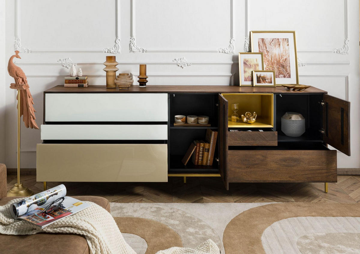 SIDEBOARD Mango 240x45x85 braun geölt CHICAGO #106 - Braun, Holz (240/85/45cm) - Massivmoebel24