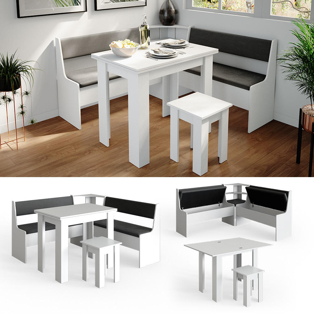 ECKBANKGRUPPE Roman Weiß 150 x 41.5 cm mit Tisch - Anthrazit/Weiß, Holzwerkstoff (150/80/150cm) - Vicco