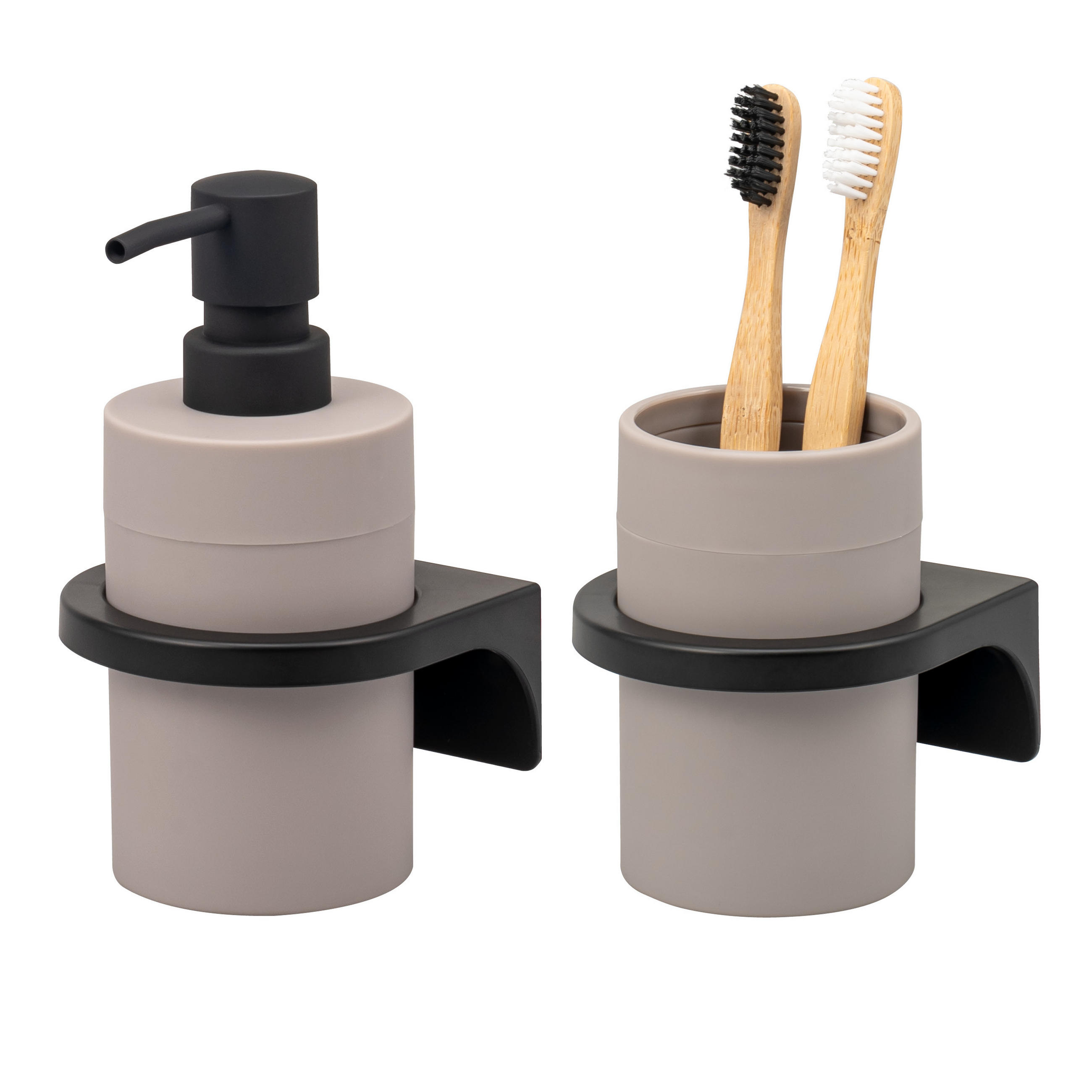 BADACCESSOIRESET SAVONA Softtouch (2er-Set) - Taupe, Kunststoff (7/16/9cm) - bremermann