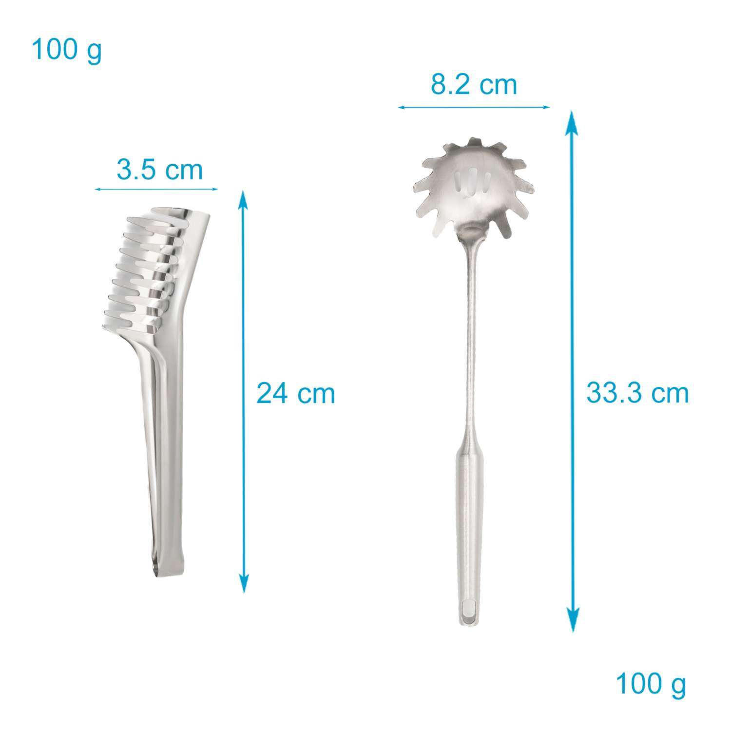 SPAGHETTILÖFFEL und Spaghettizange (2er Set) - Silberfarben, Metall - Intirilife