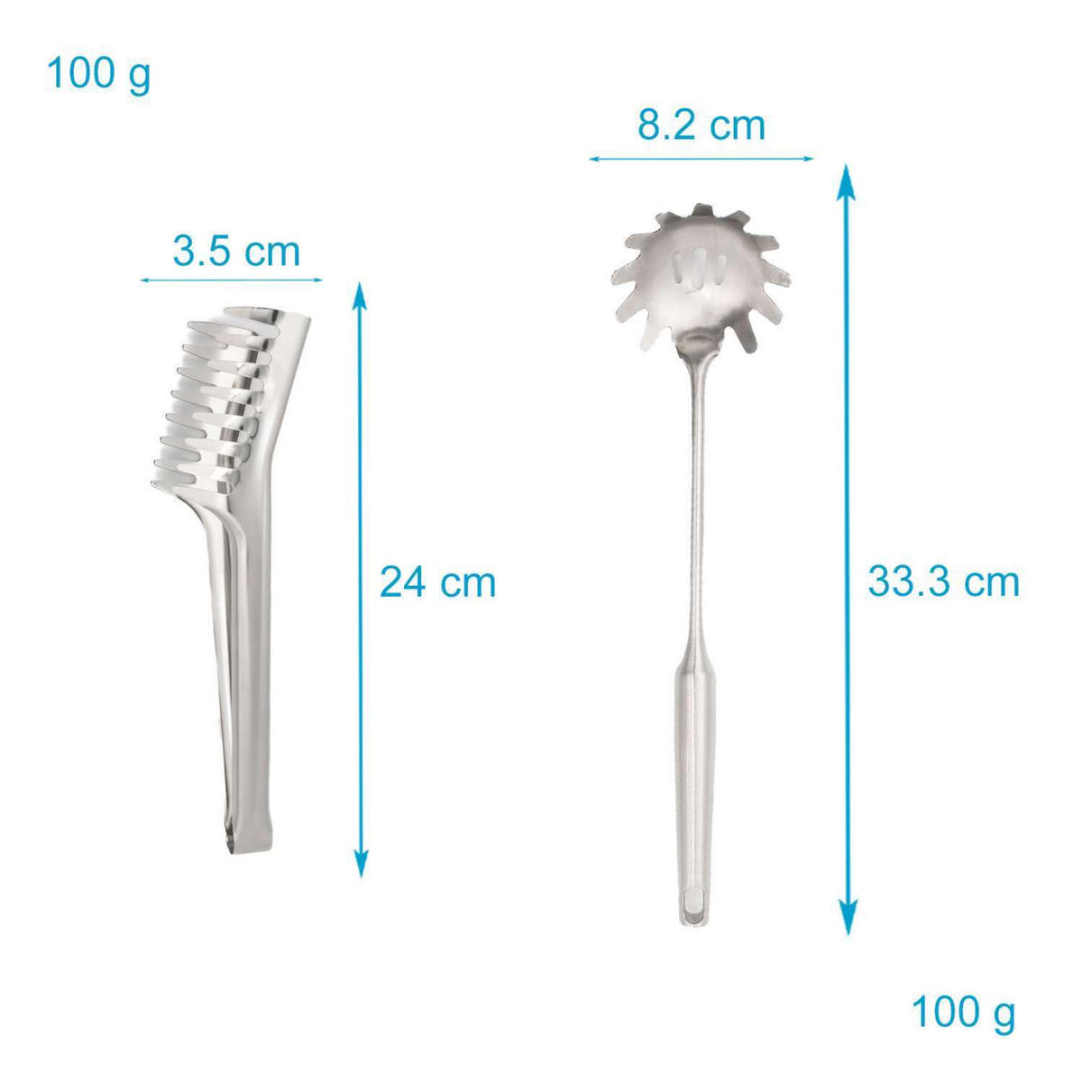 SPAGHETTILÖFFEL und Spaghettizange (2er Set) - Silberfarben, Metall - Intirilife