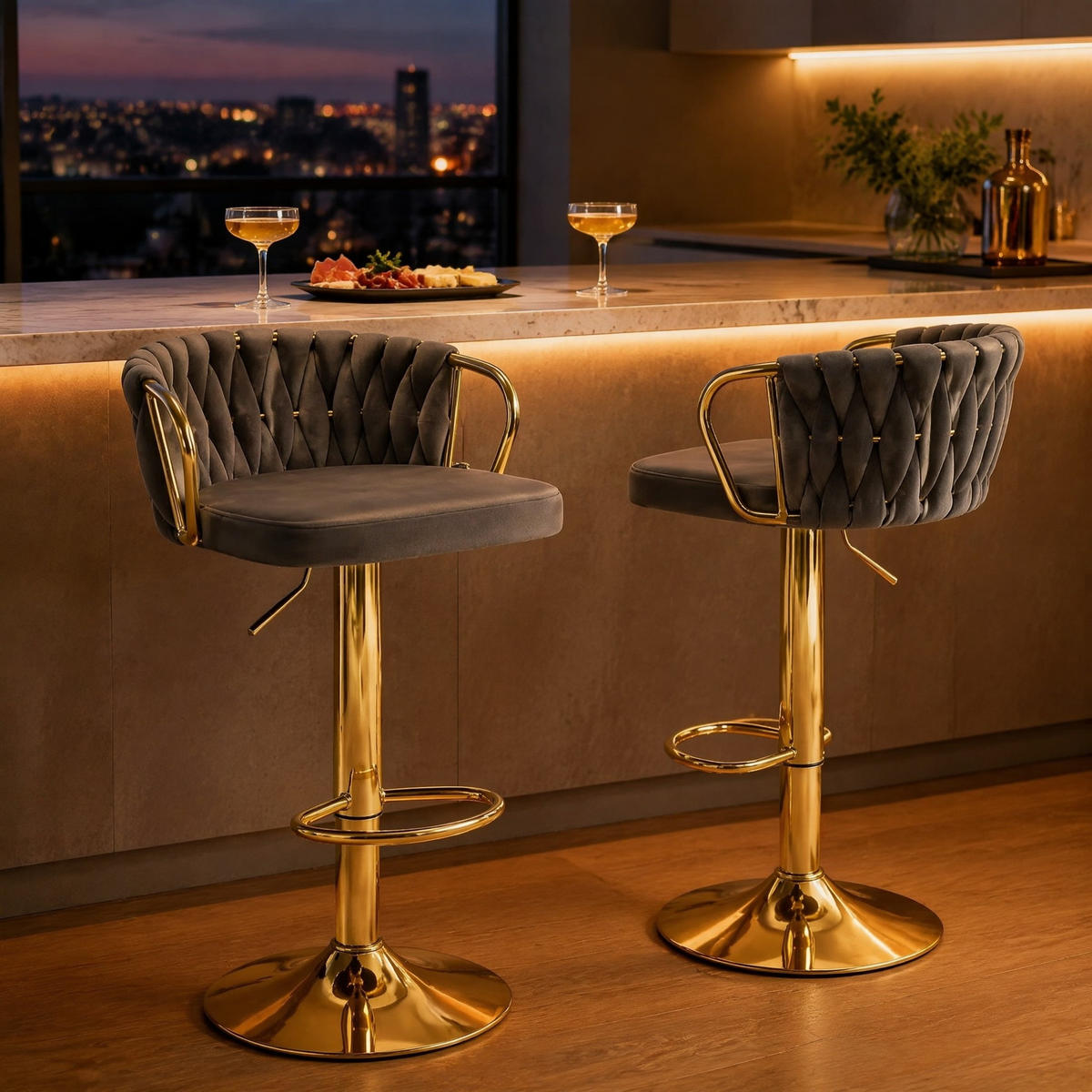 BARHOCKER Dunkelgrau im 2er-Set, höhenverstellbar und 360° drehbar - Dunkelgrau, Metall (49.5/98/50.5cm) - MIVRAY