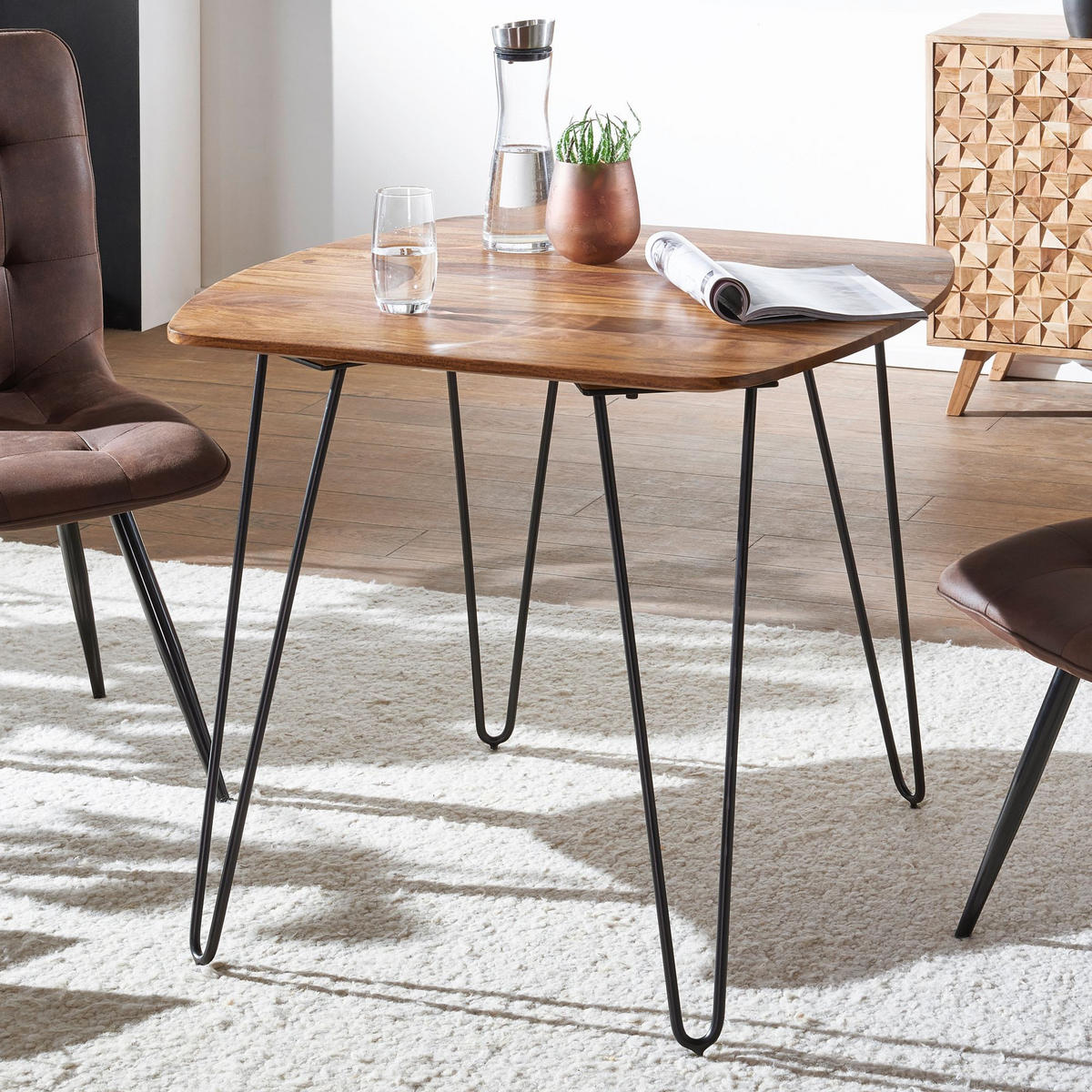 ESSZIMMERTISCH – Massivholz Braun 80x80x76 cm Modern abgerundete Ecken - Schwarz/Braun, Holz/Metall (80/80/76cm) - KADIMA DESIGN