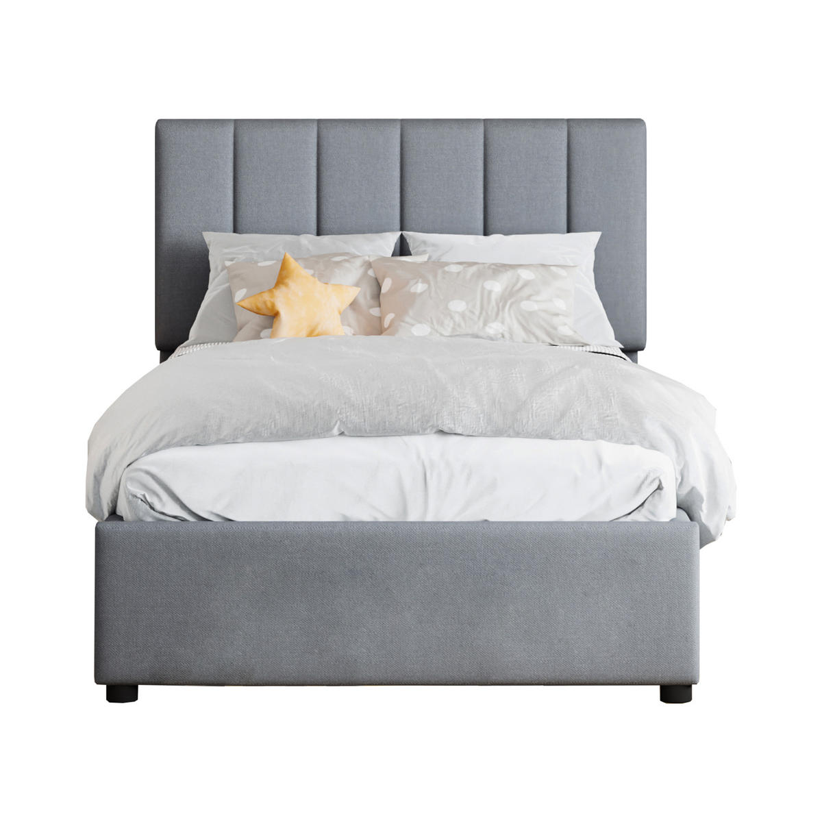 POLSTERBETT 90/200 cm grau hydraulisches Stauraumbett mit verstellbarem Kopfteil - Grau, Textil (90/200cm) - OKWISH