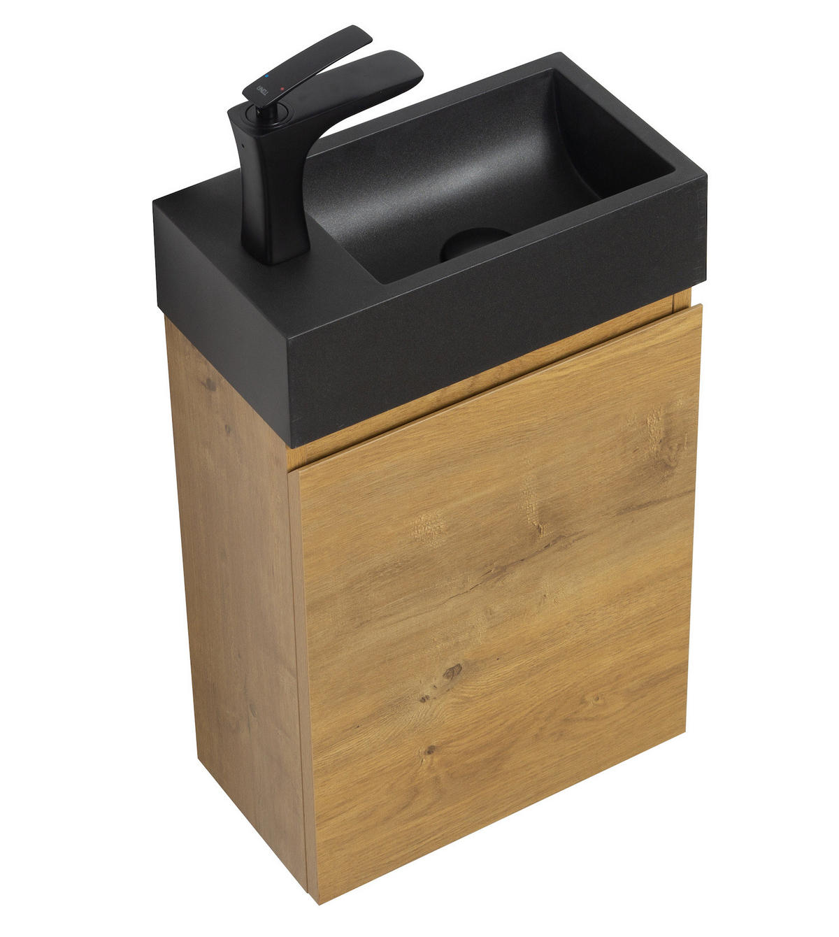 GÄSTE-WC-MÖBELSET Angela 2 Teile Eiche - Schwarze Waschbecken - 40 x 22 x 64 cm - Eichefarben/Schwarz, Holz (40/52/22cm) - Badplaats