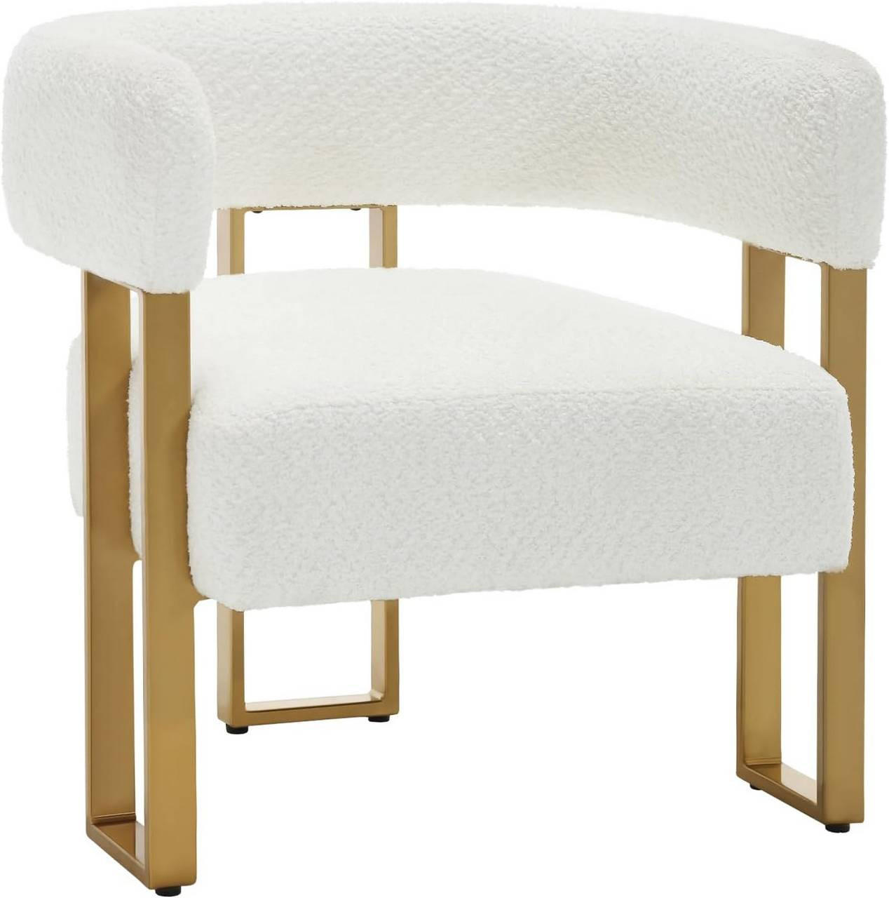 RELAXSESSEL aus Chenille, Cremeweiß - Goldfarben/Creme, Textil/Metall (65.5/70/60cm) - Woltu