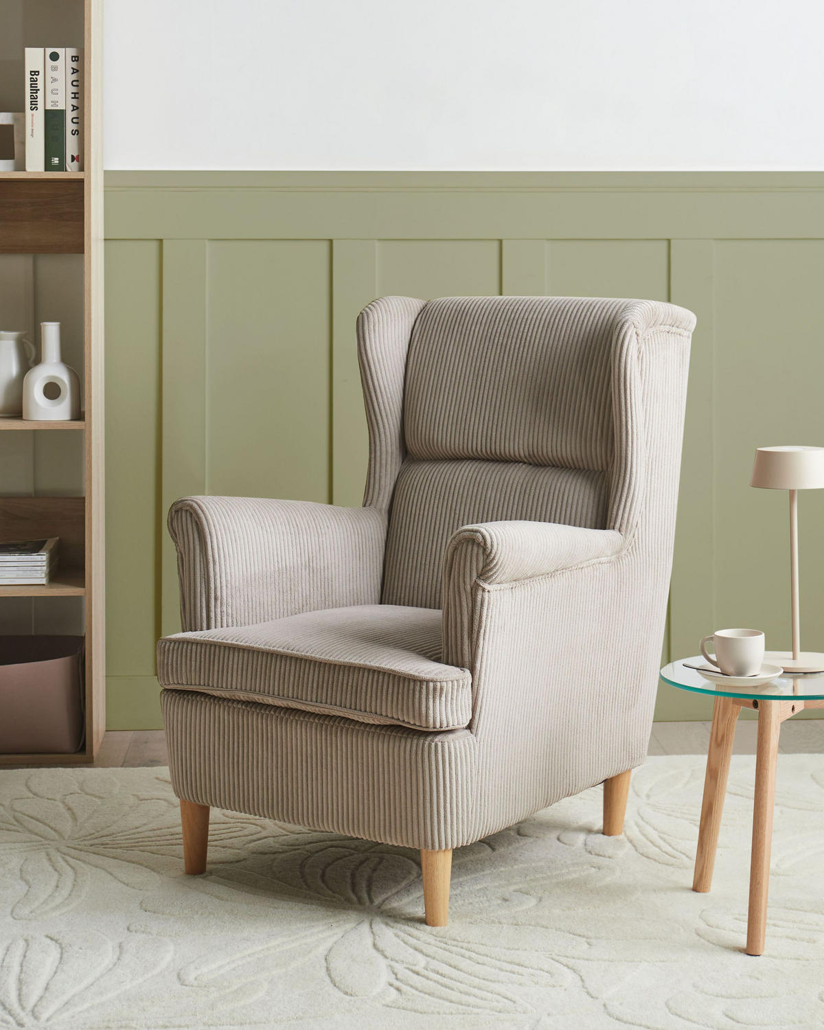 OHRENSESSEL Cord Beige Abson - Hellbraun, Textil (64/100/65cm) - Beliani