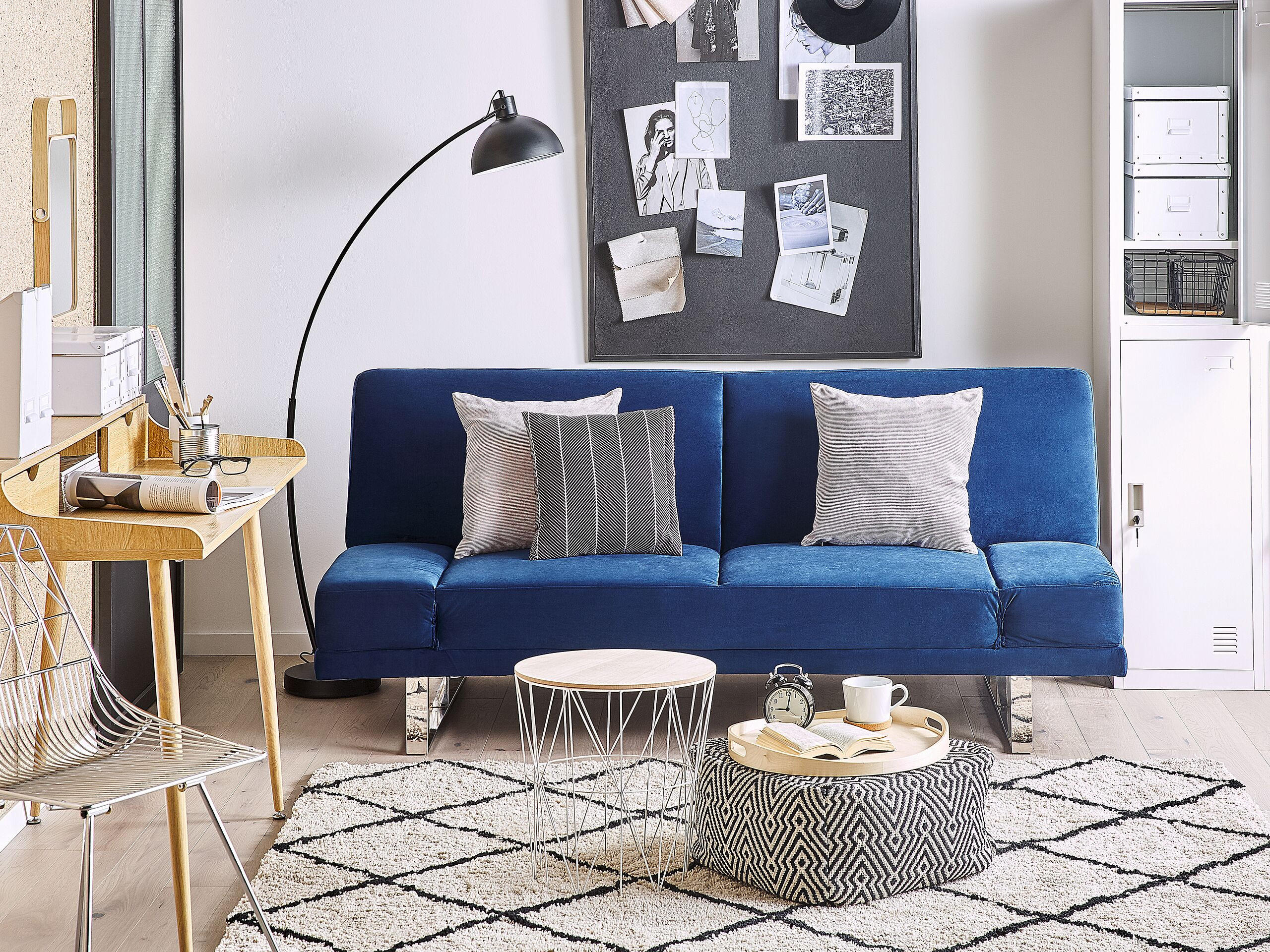 2-SITZER-SCHLAFSOFA Samtstoff Marineblau York - Hellblau, Textil (190/81/87cm) - Beliani