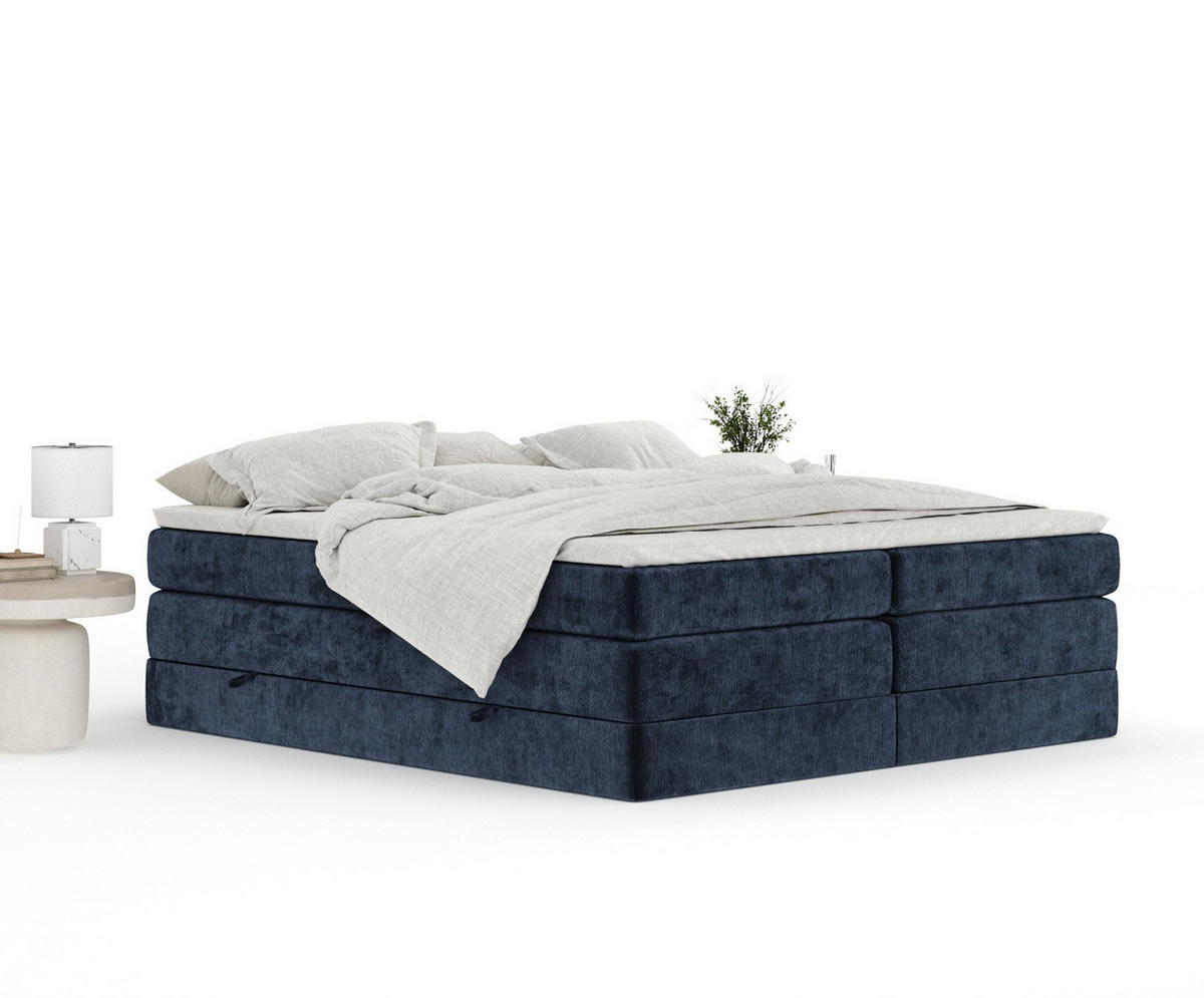 BOXSPRINGBETT Juniper Marineblau 140/200 cm - Schwarz/Dunkelblau, Holz/Holzwerkstoff (140/200cm) - Maison de Reve