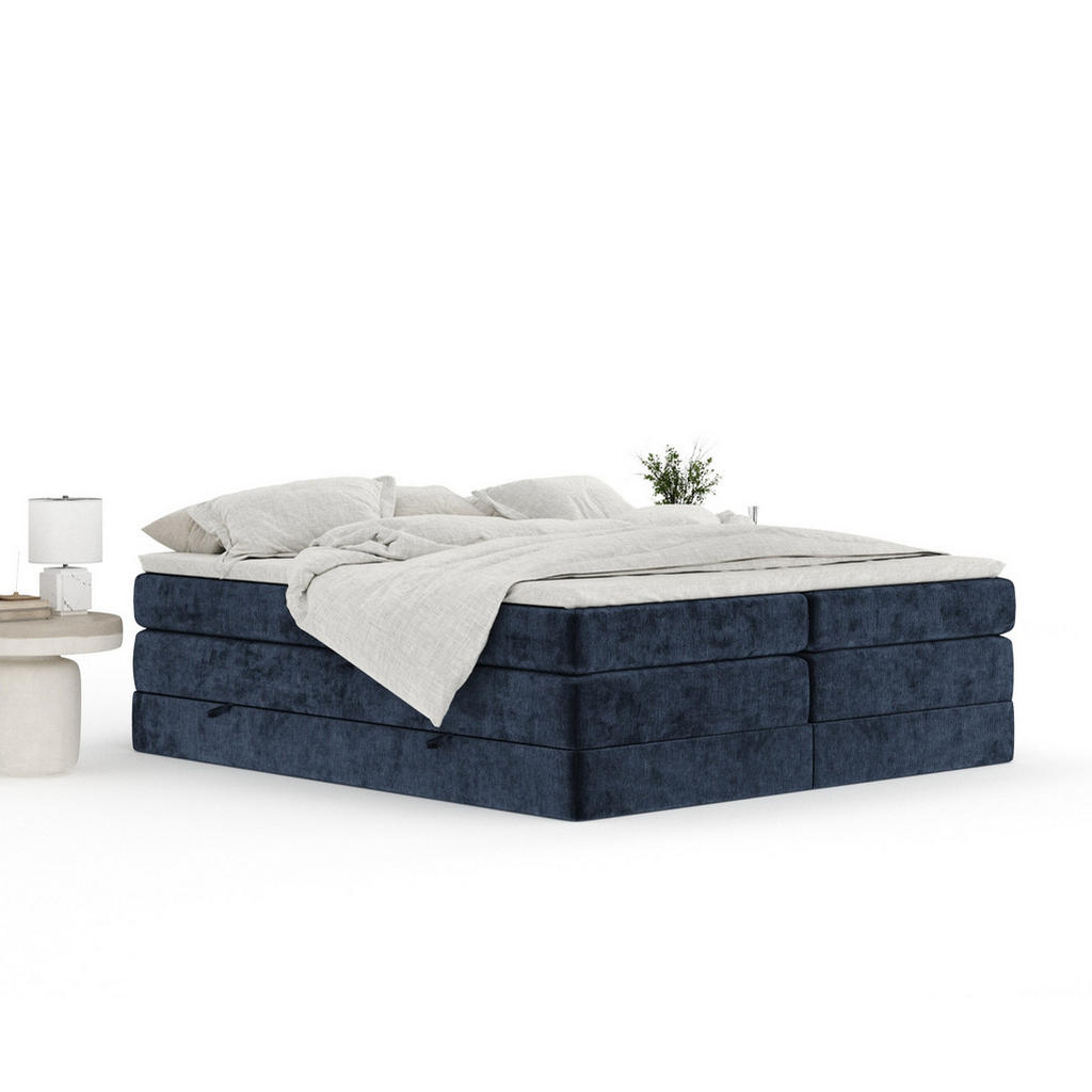 Thumbnail - Maison de Reve Boxspringbett, Dunkelblau, Textil, Buche, Kiefer, H3 + H4, 7-Zonen, Höhe ca. 40 cm, 160x200 cm, Handmade ...