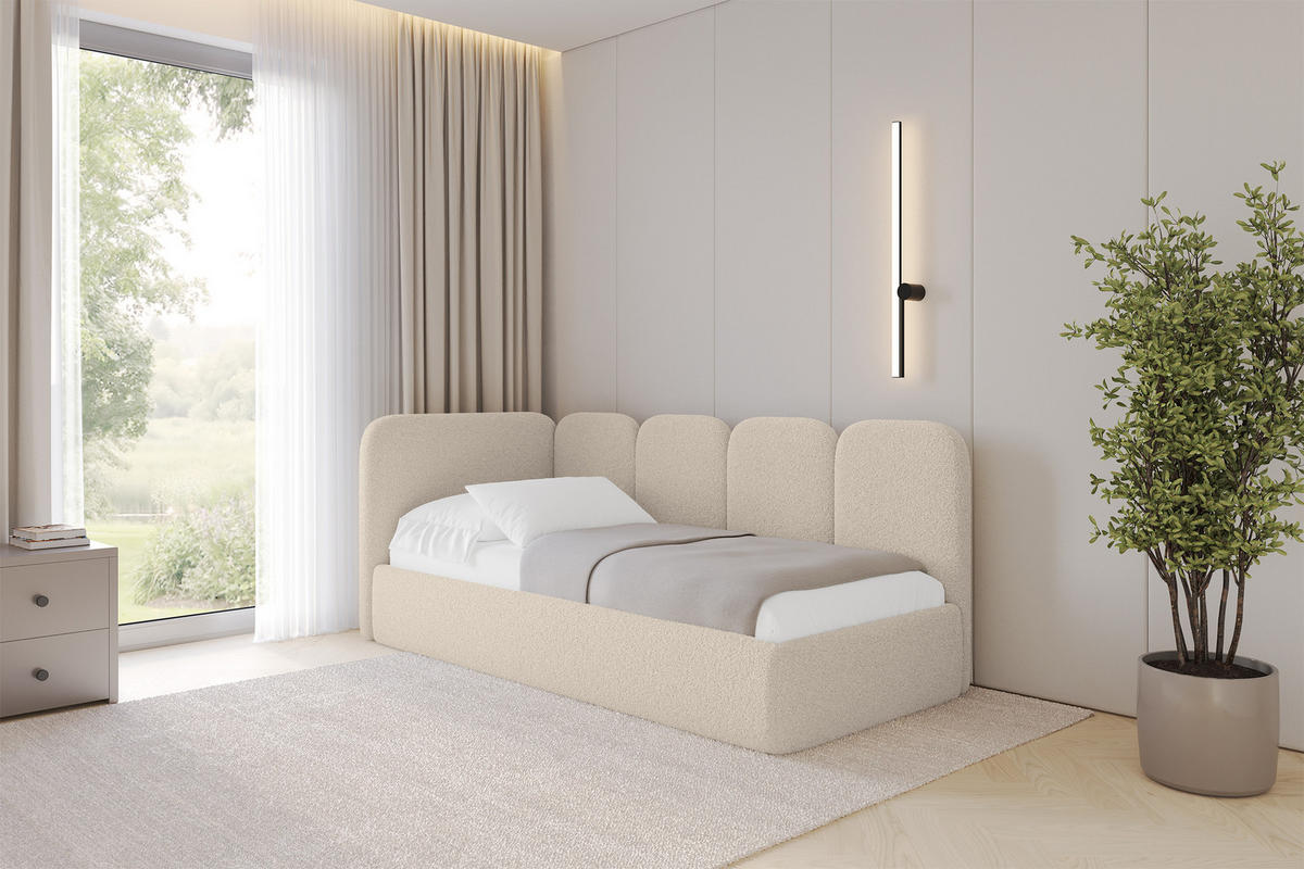 EINZELLBETT Jugendbett mit Bettkasten und Matratze H3/H4, Rechts - VELY 80x200 Dunkelbeige - Taupe, Holzwerkstoff/Textil (80/200cm) - ALTDECOR