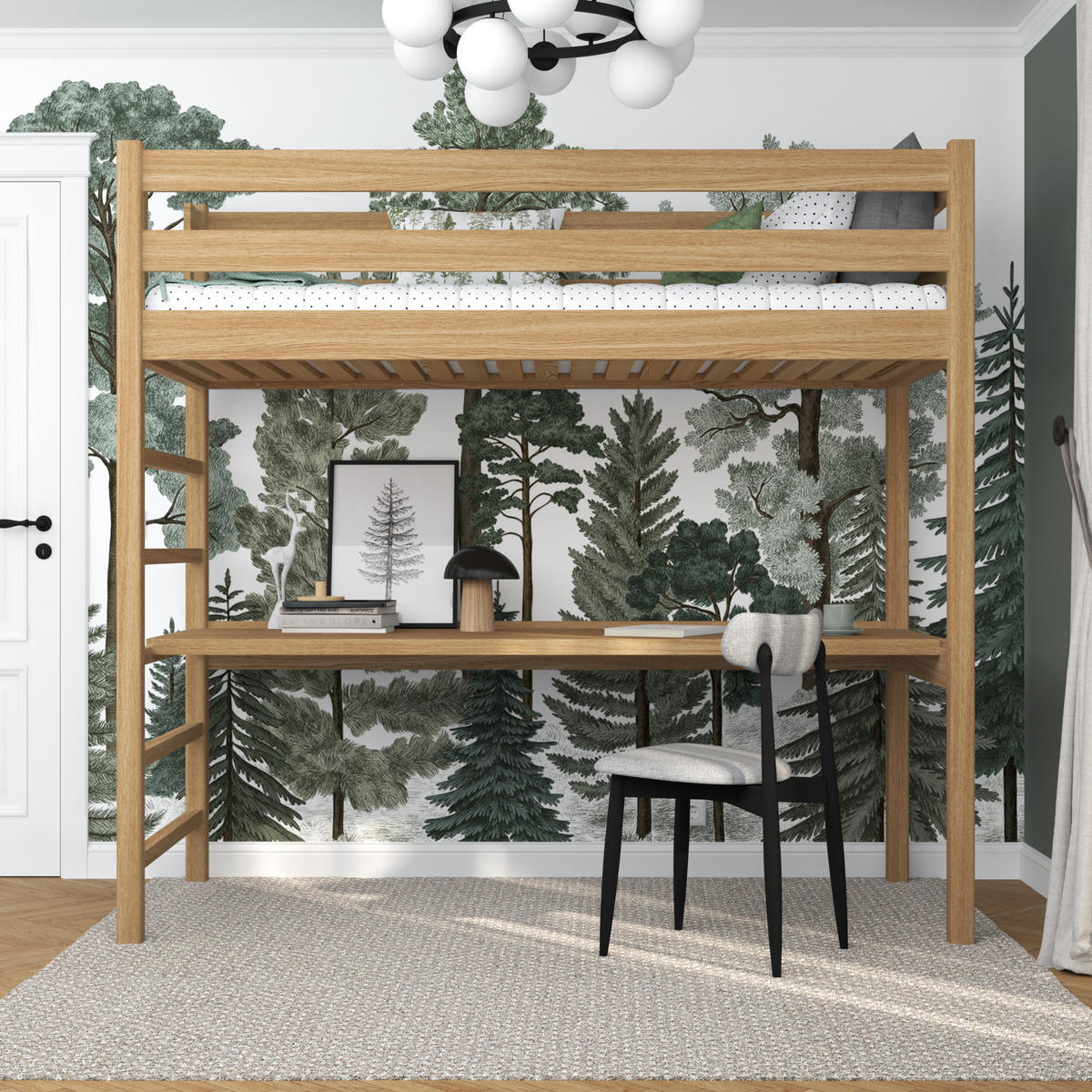 HOCHBETT N01 mit Schreibtisch Eiche Natur 90/180 - Eiche Artisan, Naturmaterialien/Holz (90/180cm) - N-Wood