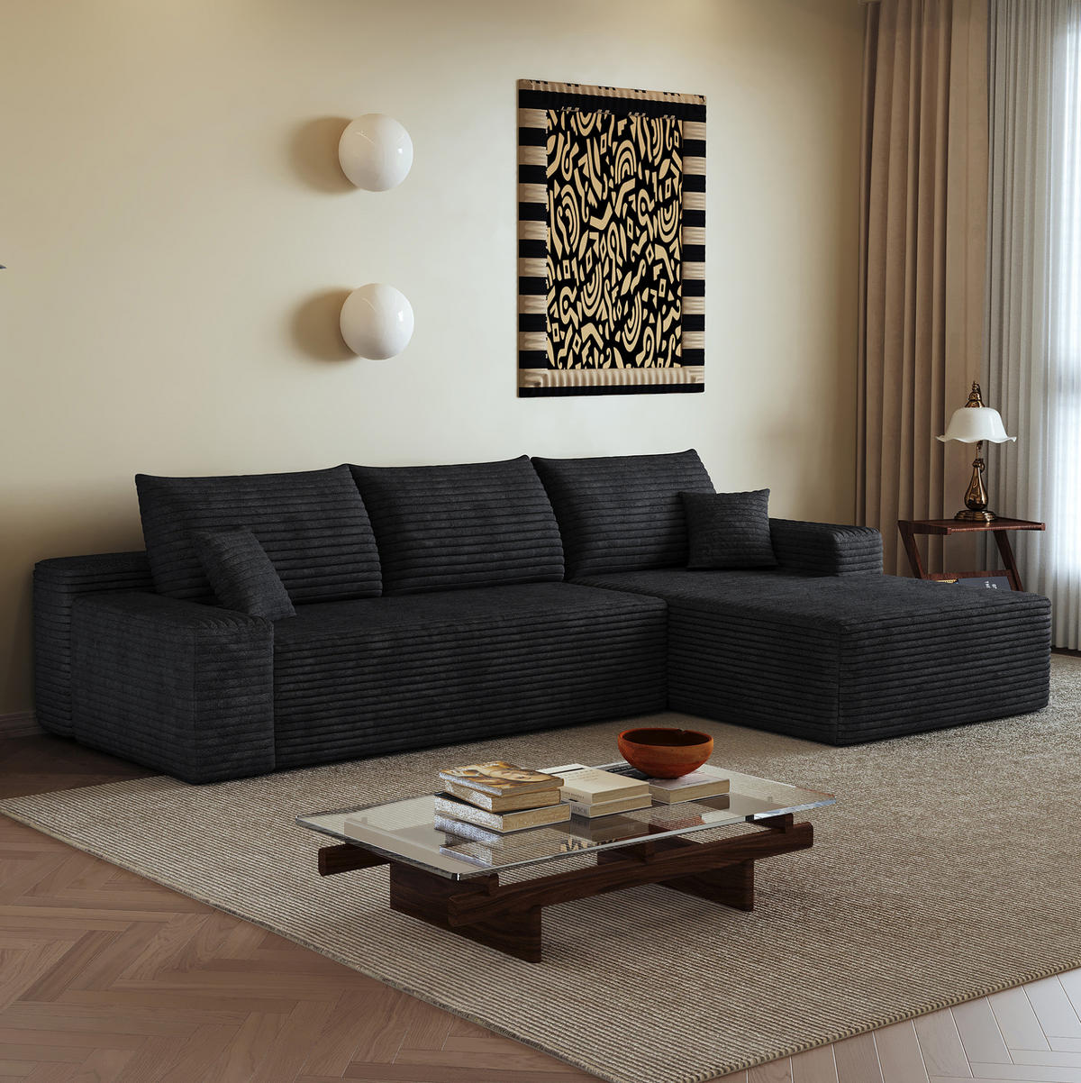 ECKSOFA 270/175/83 cm in Schwarz aus Cordstoff, modular und bequem - Schwarz, Textil (175/270cm) - Flora Grace