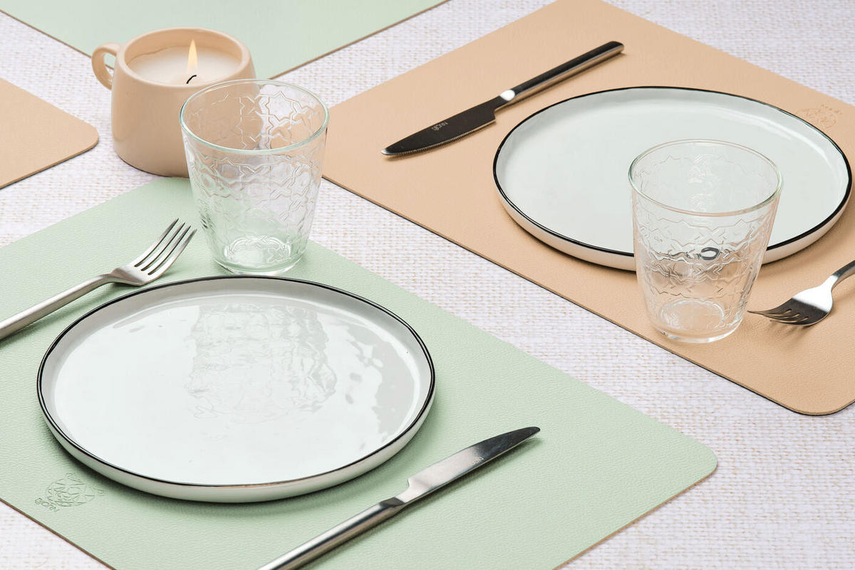 TISCHSET - 6er-Set - Recyceltes Leder in Blassrosa und Blassgrün - Pink, Textil (30/44.5cm) - Björn