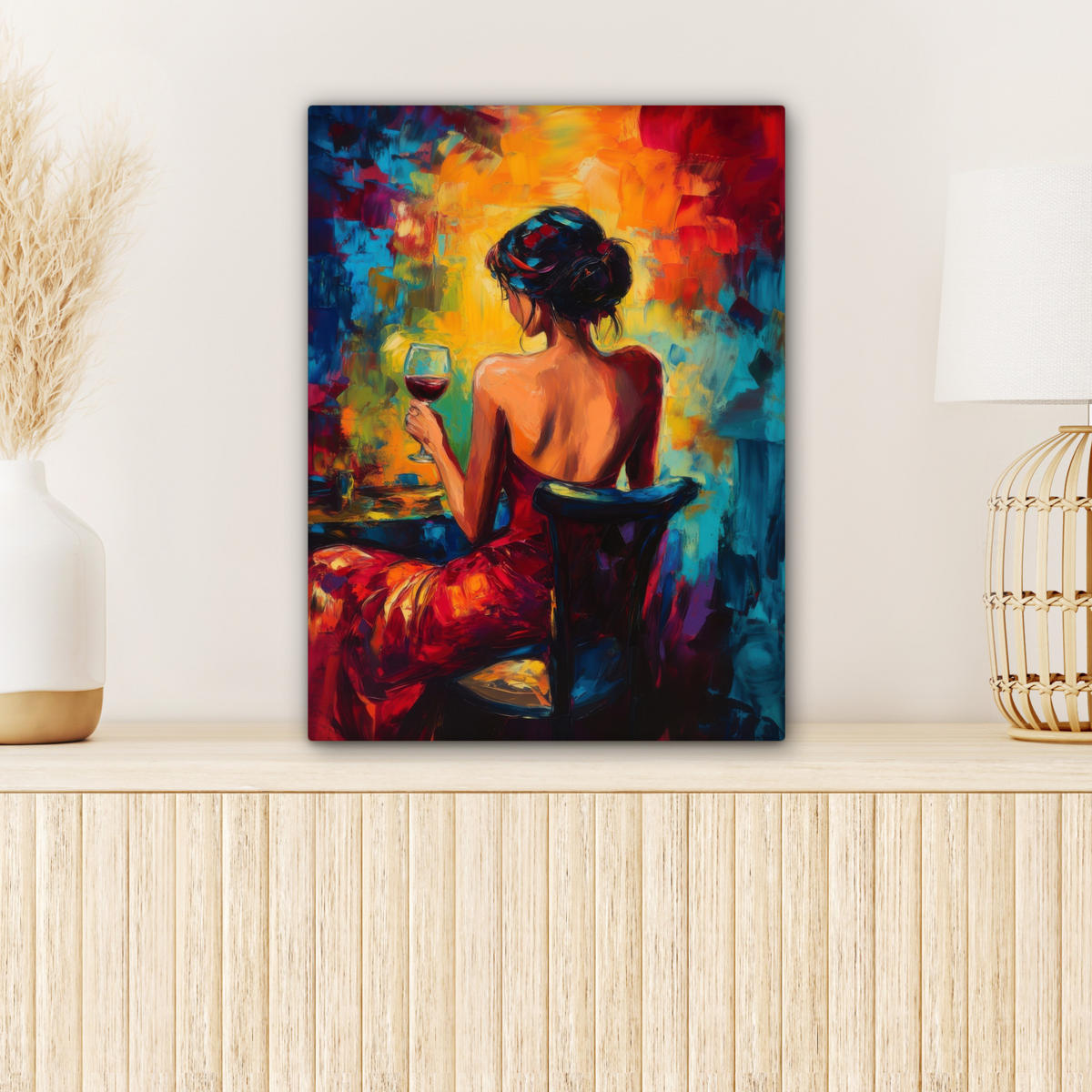 OBRAZ NA PLÁTNĚ Víno - Žena - Atmosférické - Barevné 30x40 cm - bordeaux, textil (30/40cm) - MuchoWow