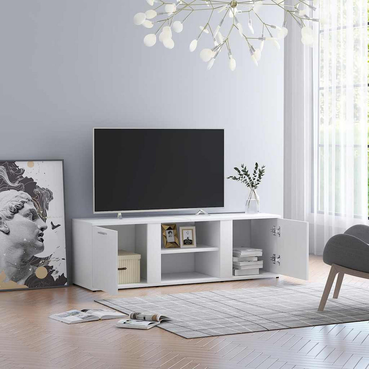 TV-SCHRANK Weiß 120x34x37 cm Holzwerkstoff - Weiß, Holzwerkstoff (120/37/34cm) - furnicato