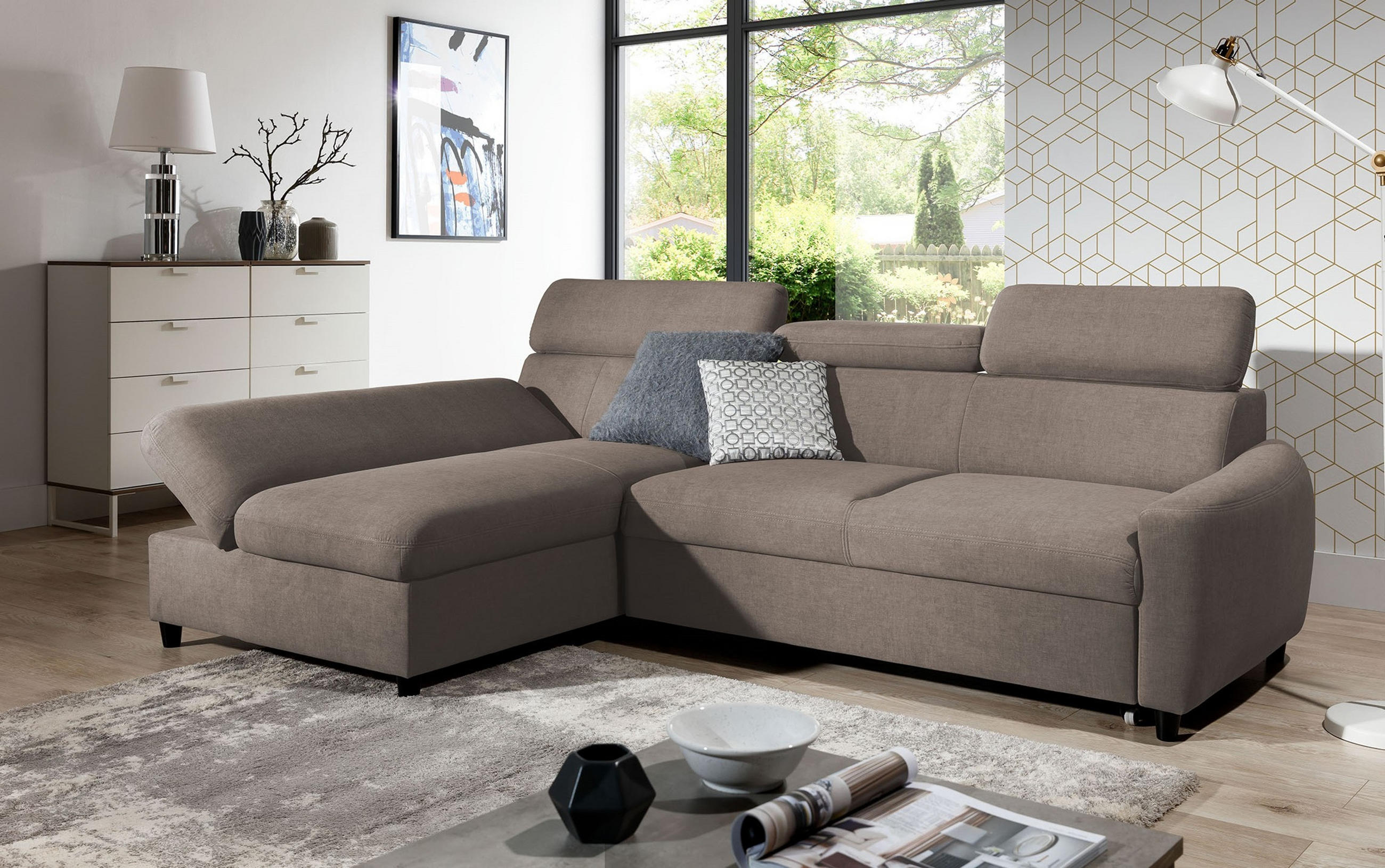 ECKSOFA L Form Olettio Mini Braun 260/170/96 cm Links mit Schlaffunktion - Schwarz/Braun, Kunststoff/Textil (170/260cm) - AX Living