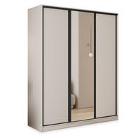 SCHWEBETÜRENSCHRANK TARI 150/205/58 cm 3-türig mit Spiegel und Schubladen Kaschmir - Kaschmir/Schwarz, Holzwerkstoff (150/205/58cm) - MASSENO