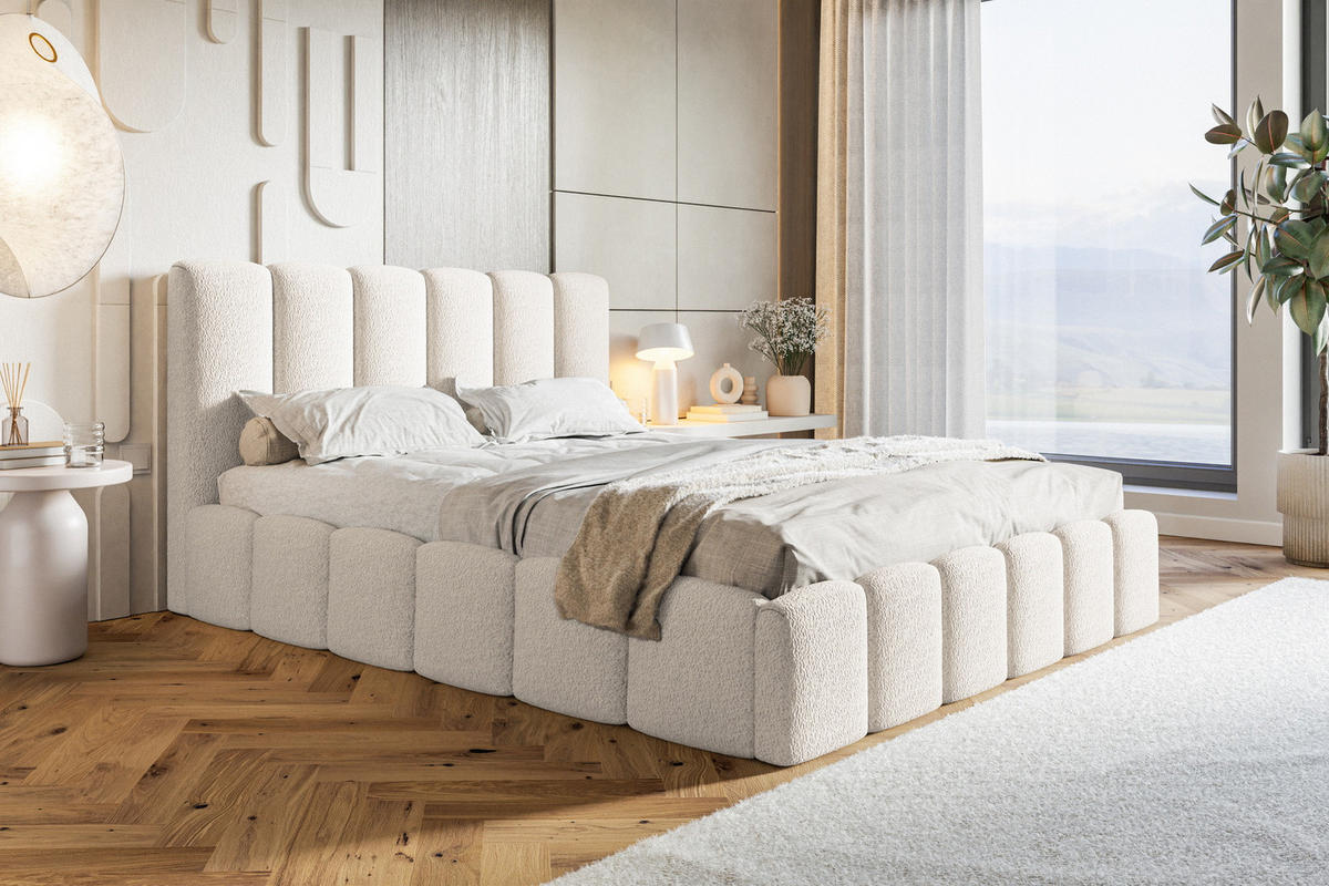 POLSTERBETT 140x200 Palermo mit Bettkasten, Lattenrost, Boucle, Creme - Creme, Holz/Textil (140/200cm) - Emporius