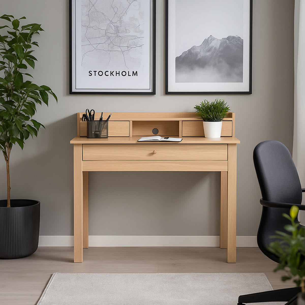 SCHREIBTISCH Holzoptik mit Schubladen & Ablage - Beige, Holz/Holzwerkstoff (100/50/91cm) - Urban Meuble