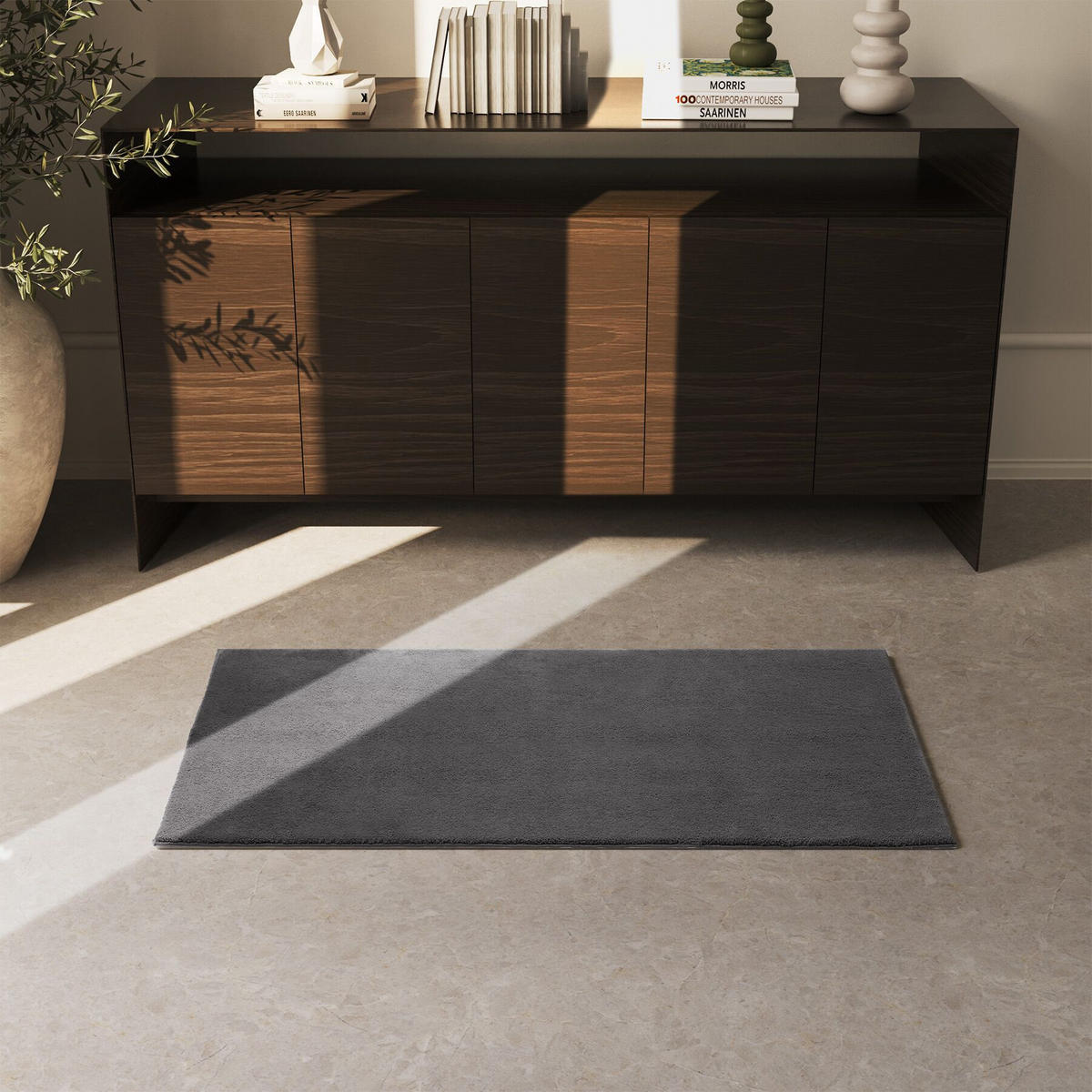 KURZFLORTEPPICH Soft Zone,rutschfeste Unterseite,anthrazit - Anthrazit, Kunststoff (110/60cm) - tectake