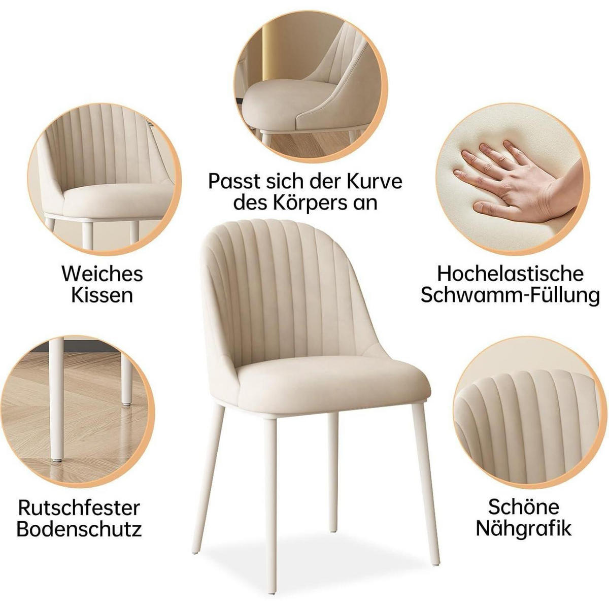 ESSZIMMERSTUHL 4-teiliges Set Samt Creme - Creme, Textil (50.5/86/56cm)