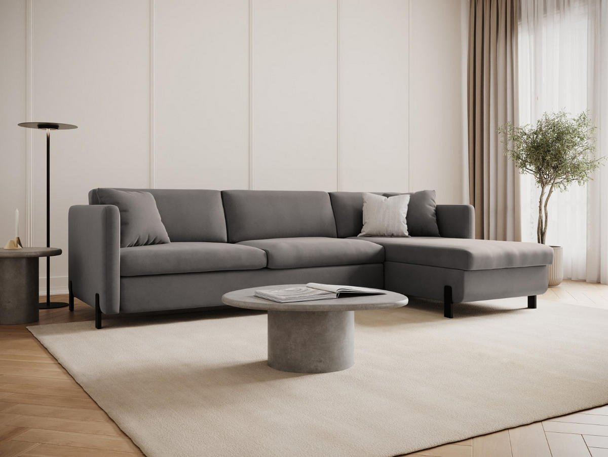 ECKSOFA ausklappbar rechts Gloria aus Samt grau 5 Sitzplätze - Grau, Textil (170/280cm) - Micadoni