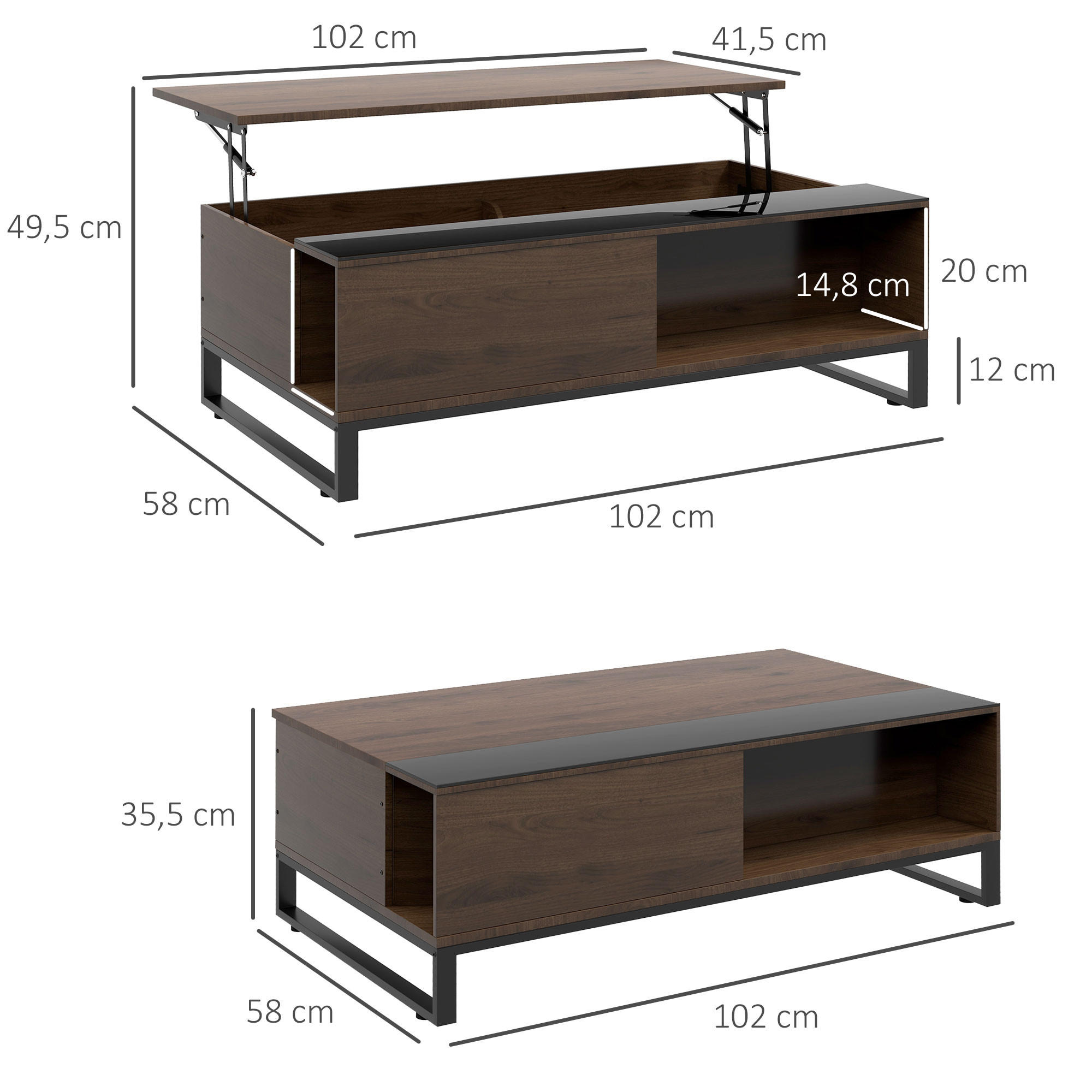 Thumbnail - Homcom Couchtisch, Walnuss, Kunststoff, 58x35.5x102 cm, Wohnzimmer, Wohnzimmertische, Couchtische