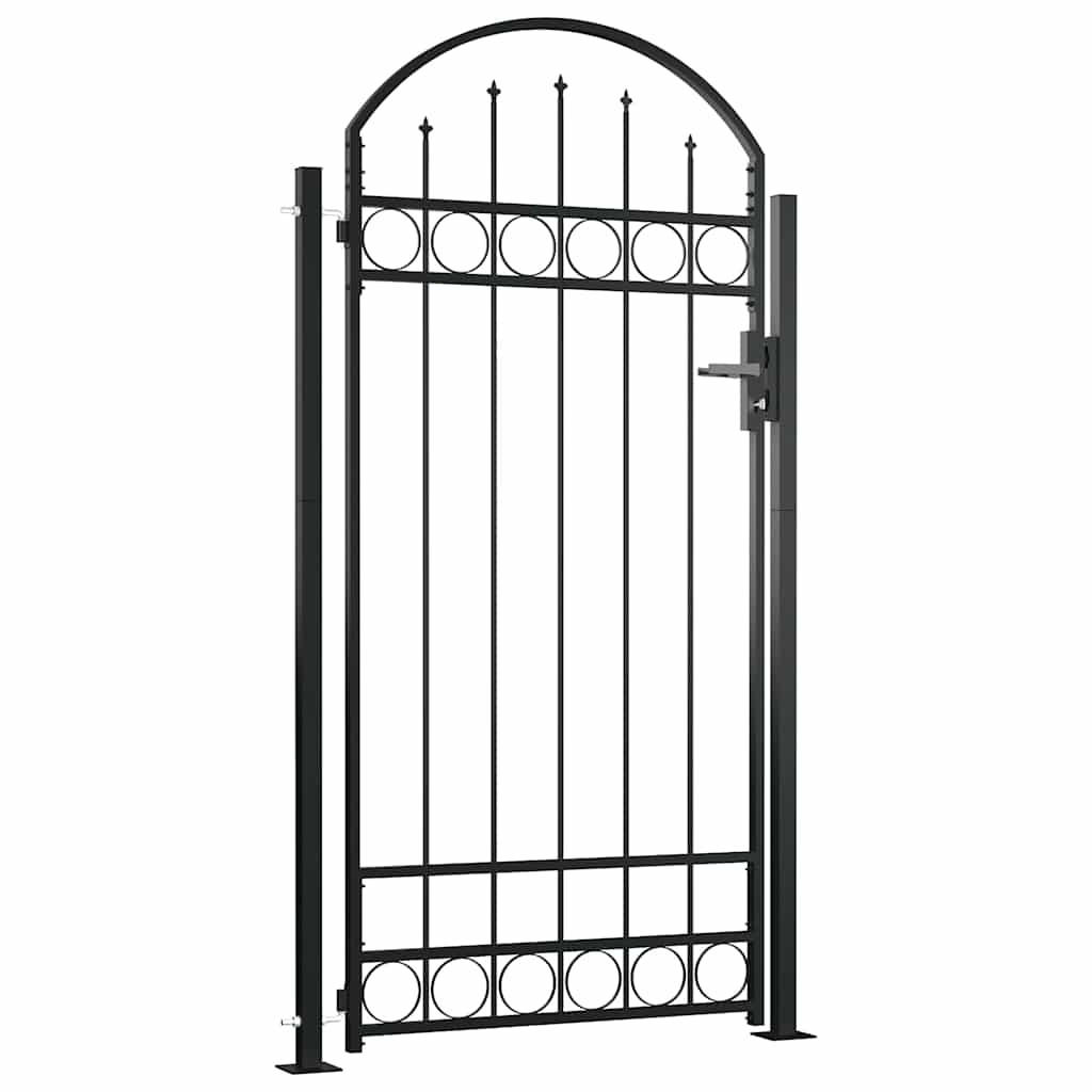 GARTENTOR mit gewölbter Spitze und 2 Pfosten, 105/204 cm, aus Stahl, Schwarz - Schwarz, Metall (105/204cm) - vidaXL