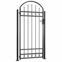 GARTENTOR mit gewölbter Spitze und 2 Pfosten, 105/204 cm, aus Stahl, Schwarz - Schwarz, Metall (105/204cm) - vidaXL