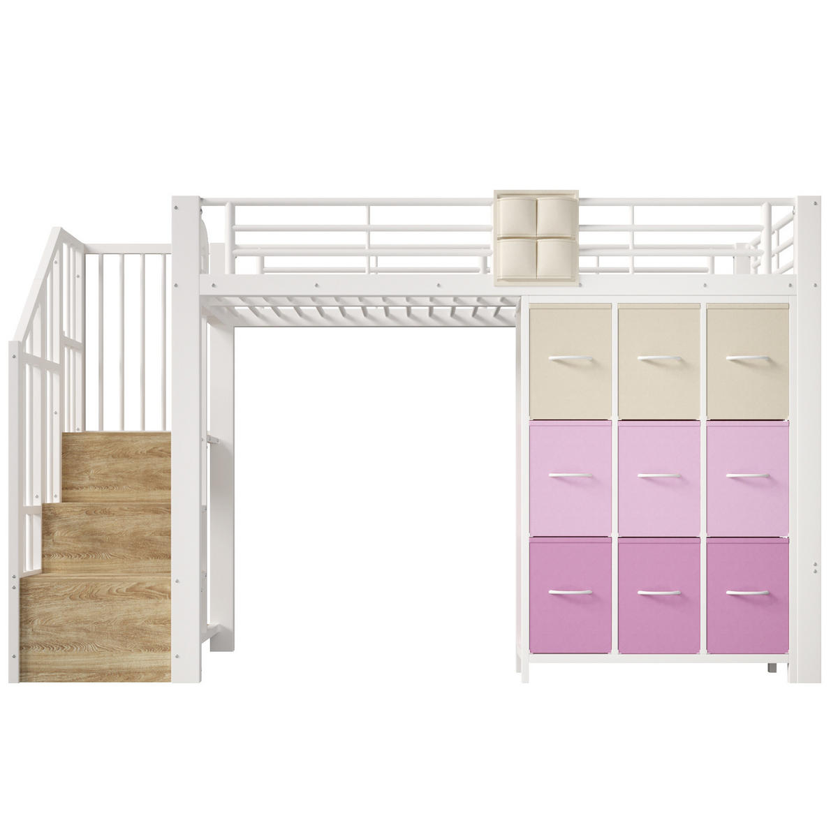 HOCHBETT 90x200 cm in Weiß mit Stauraumtreppe, Kommode und Kleiderstange - Weiß, Holzwerkstoff (90/200cm) - IVMEU