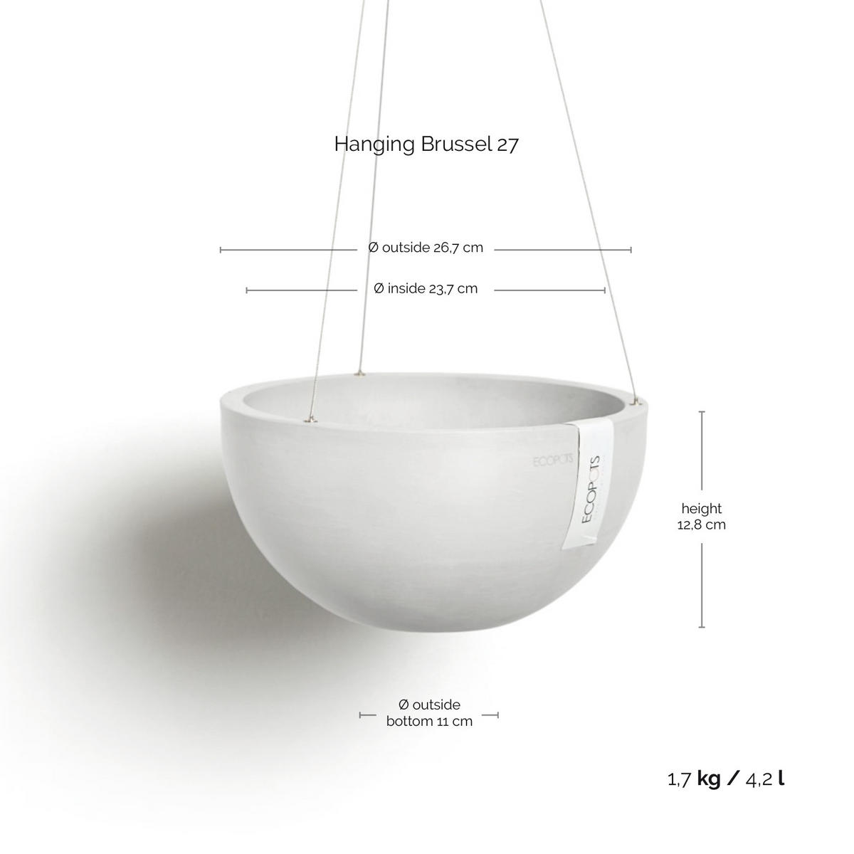 BLUMENTOPF Brussels Hängend 26,7/12,8 cm Weiß - Weiß, Kunststoff (26.7/12.8cm) - Ecopots