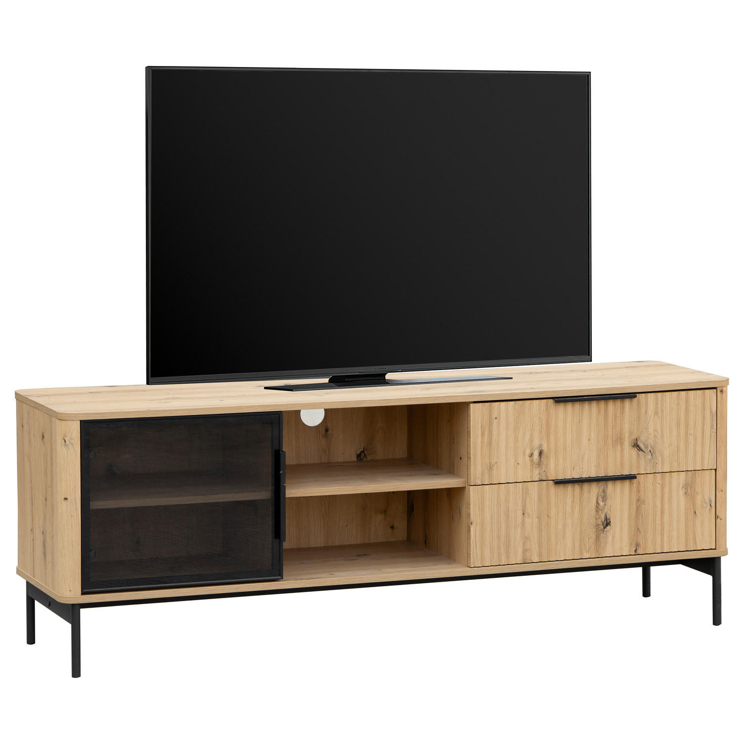 TV-LOWBOARD - Eiche Dekor / Schwarz - Eichefarben/Schwarz, Holzwerkstoff/Metall (157/57/40cm) - home24