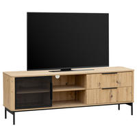 TV-LOWBOARD - Eiche Dekor / Schwarz - Eichefarben/Schwarz, Holzwerkstoff/Metall (157/57/40cm) - home24