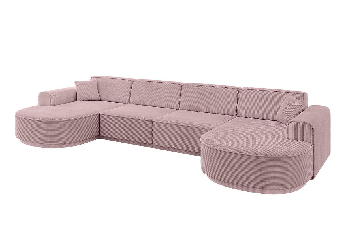 WOHNLANDSCHAFT MARI-U2 - 380x163x73,5 cm Rosa Cord - Schwarz/Rosa, Holzwerkstoff/Kunststoff (380/73.5/163cm) - ALTDECOR