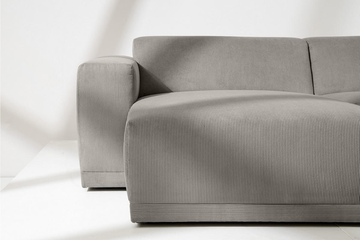 ECKSOFA-LINKS MUDI in moderner Optik mit hochwertigem Kaltschaum, Cord-Stoff, hellgrau - Hellgrau/Schwarz, Textil (280/160cm) - KONSIMO®