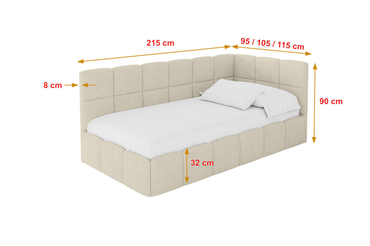 EINZELBETT Jugendbett mit Bettkasten Links, mit Matratze - LIVY 90x200 Beige - Cappuccino, Holzwerkstoff/Textil (90/200cm) - ALTDECOR