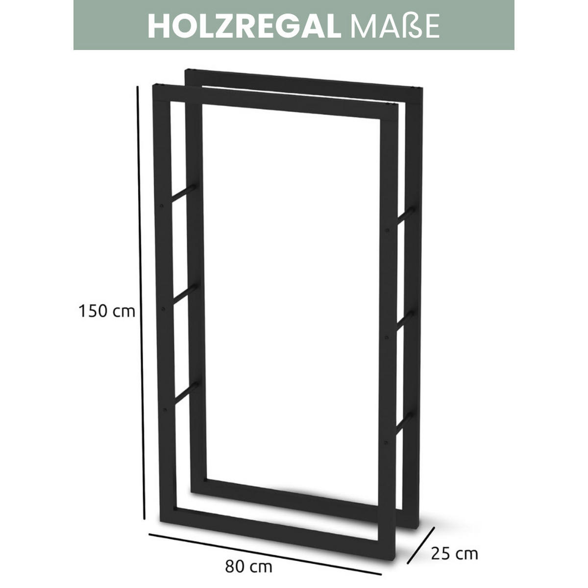 KAMINHOLZREGAL innen Metall KEOP Schwarz 80x25x150 cminkl. Ofenhandschuh - Schwarz, Metall (80/150/25cm) - DELUKE