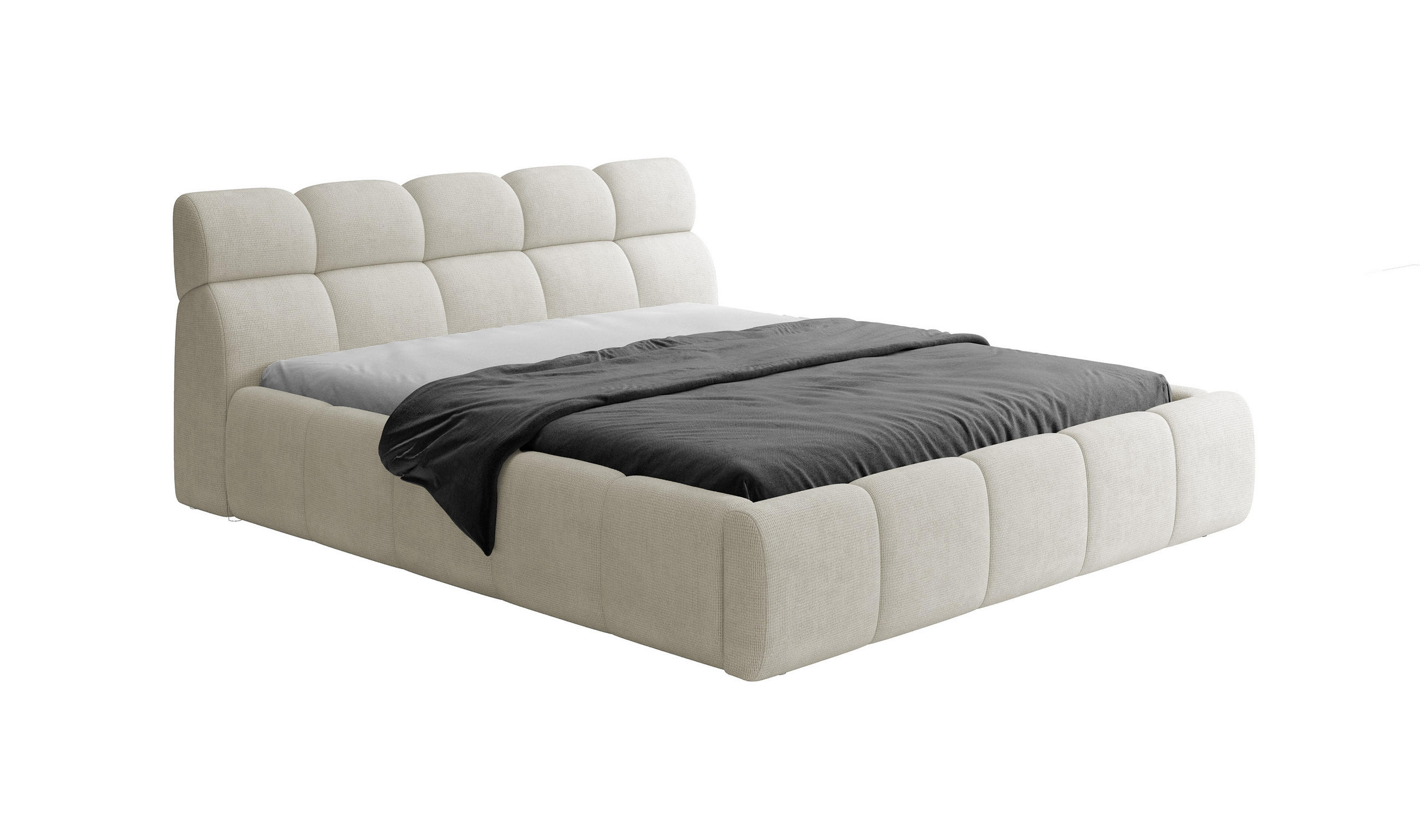 POLSTERBETT GIULIA, komfortabel, mit Bettkasten, verstellbarem Kopfteil und LED, 180x200x96 cm, Farbe Creme - Creme/Schwarz, Holzwerkstoff/Kunststoff (180/200cm) - DomoHome