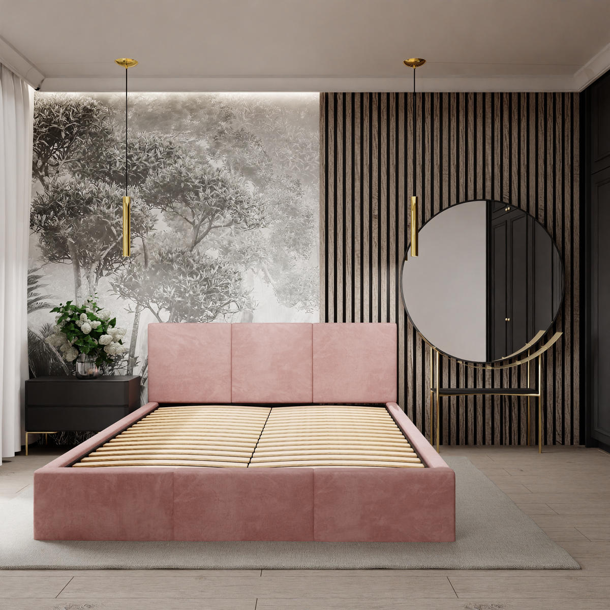 POLSTERBETT mit Stauraum Rosa 120x200cm Kopfteil 88cm - Rosa, Holzwerkstoff/Textil (120/200cm) - Muralo