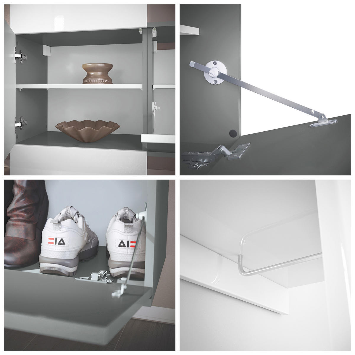 GARDEROBE Carlton Paneel in Grau Hochglanz - Grau, Holzwerkstoff (156.5/193/35cm) - Vladon