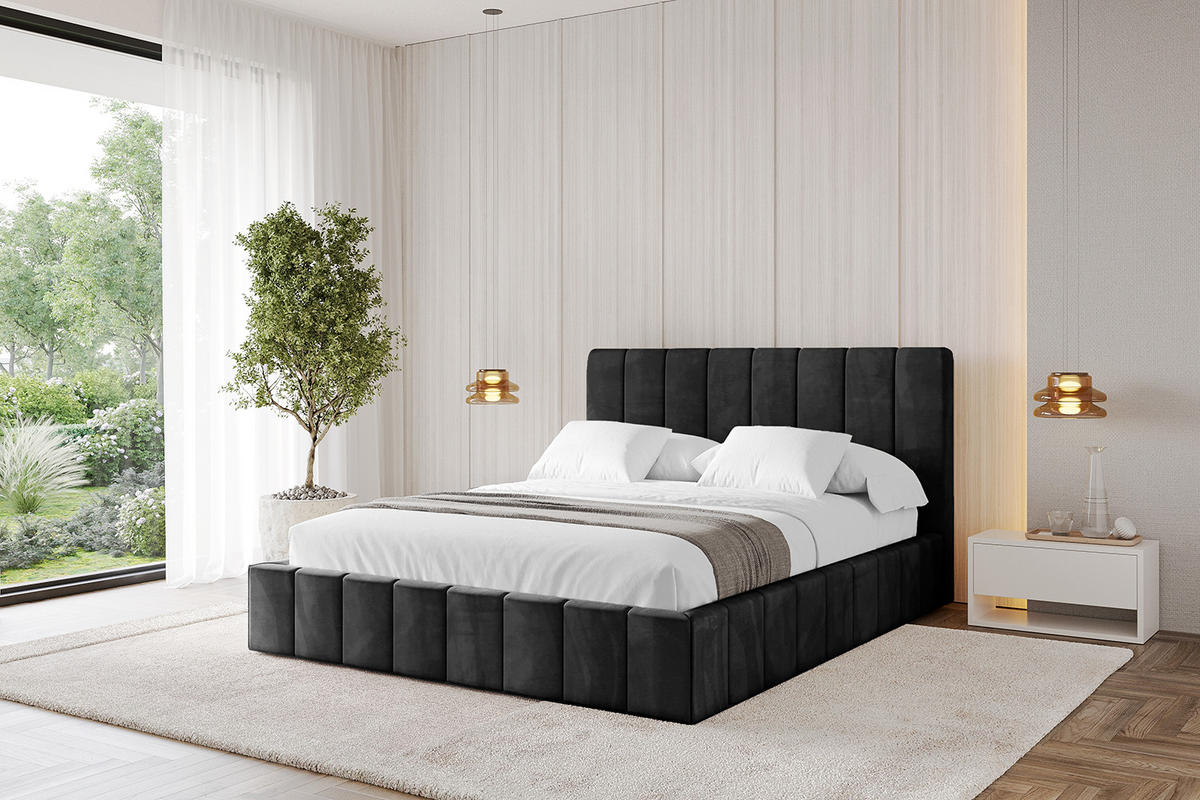 POLSTERBETT mit Bettkasten und Lattenrost, Bett mit Matratze H3/H4 - FINO 180x200 Schwarz - Schwarz, Holzwerkstoff/Textil (180/200cm) - ALTDECOR