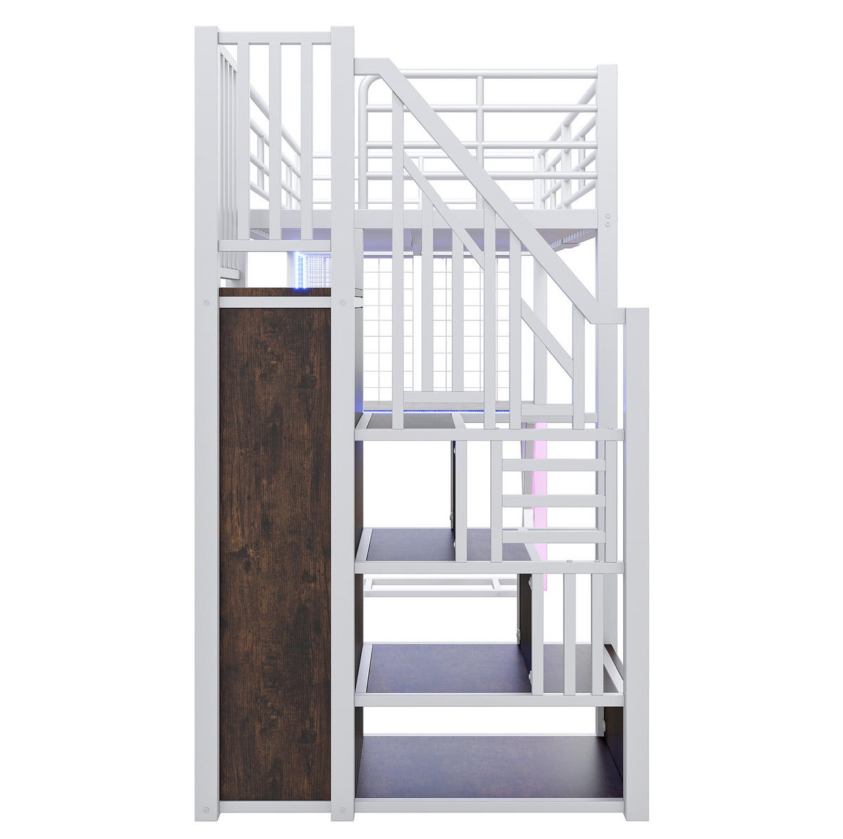 HOCHBETT 90/200 cm aus Metall und MDF mit Schreibtisch, Kleiderschrank und LED-Beleuchtung Weiß - Weiß, Metall (90/200cm) - Modenvie