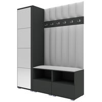 GEPOLSTERT Garderoben-Set Nela II LUX (Spiegel – Farbe Graphit + Stoff Trinity 32) - Silberfarben/Hellgrau, Holz/Holzwerkstoff (150/187/40cm) - Ravio
