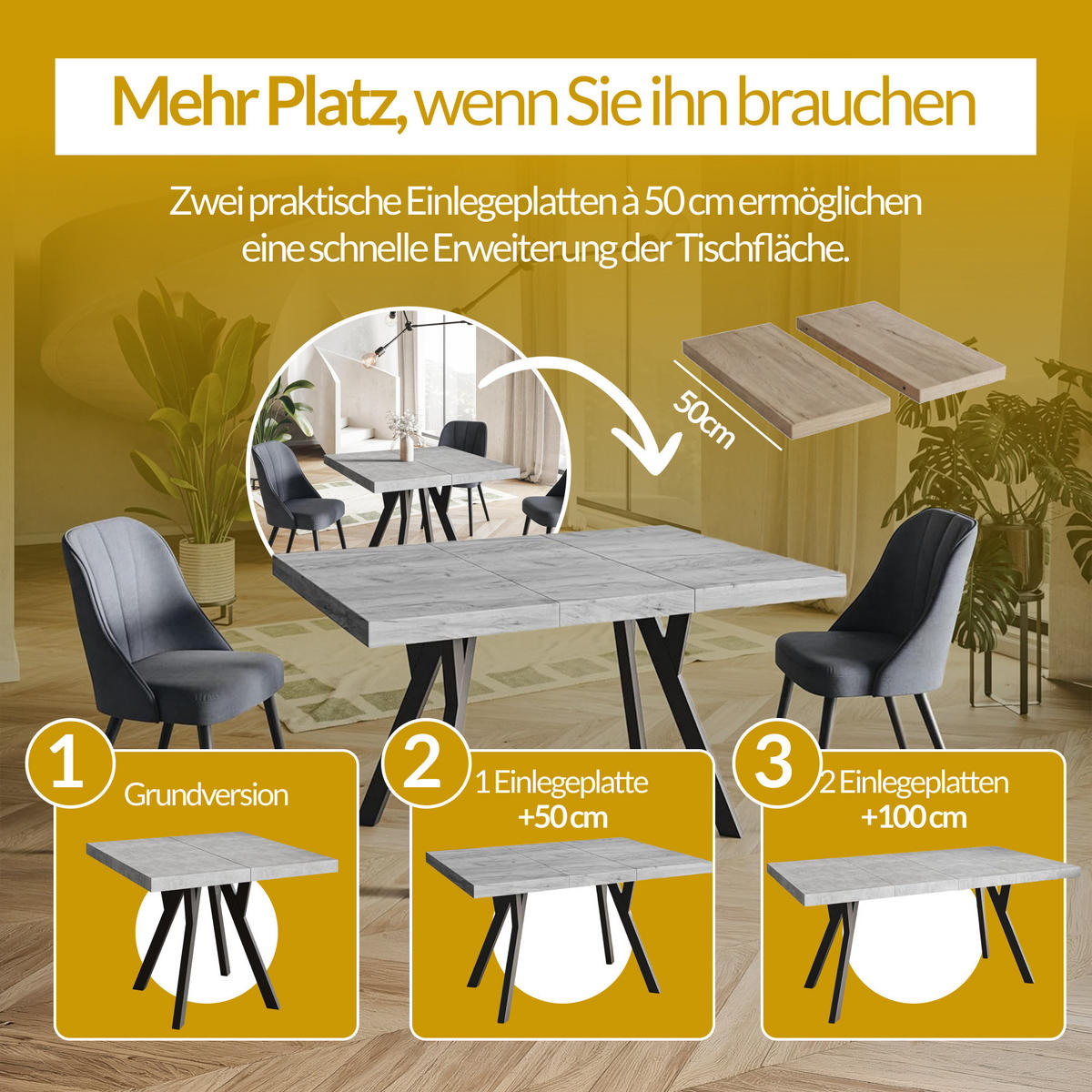 QUADRATISCHER Esstisch ausziehbar – Moderner Wohnzimmertisch und Küchentisch – Tisch mit Holzbeinen, Durchmesser 90 cm - 190 cm - Farbe Craft - Weiß/Braun, Holzwerkstoff (90/90/77cm) - Alpi-Möbel